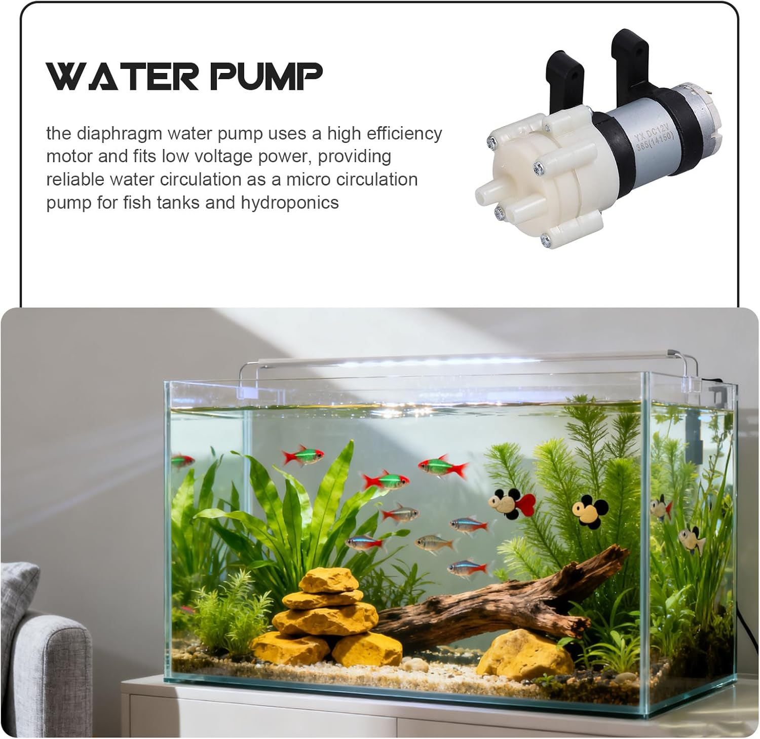 Kichvoe 2Pcs Micro Diaphragm Water Pump 6V-12V - Small Quiet Circulation Pump Low Voltage and Portable for Small Aquariums and Fish Tanks