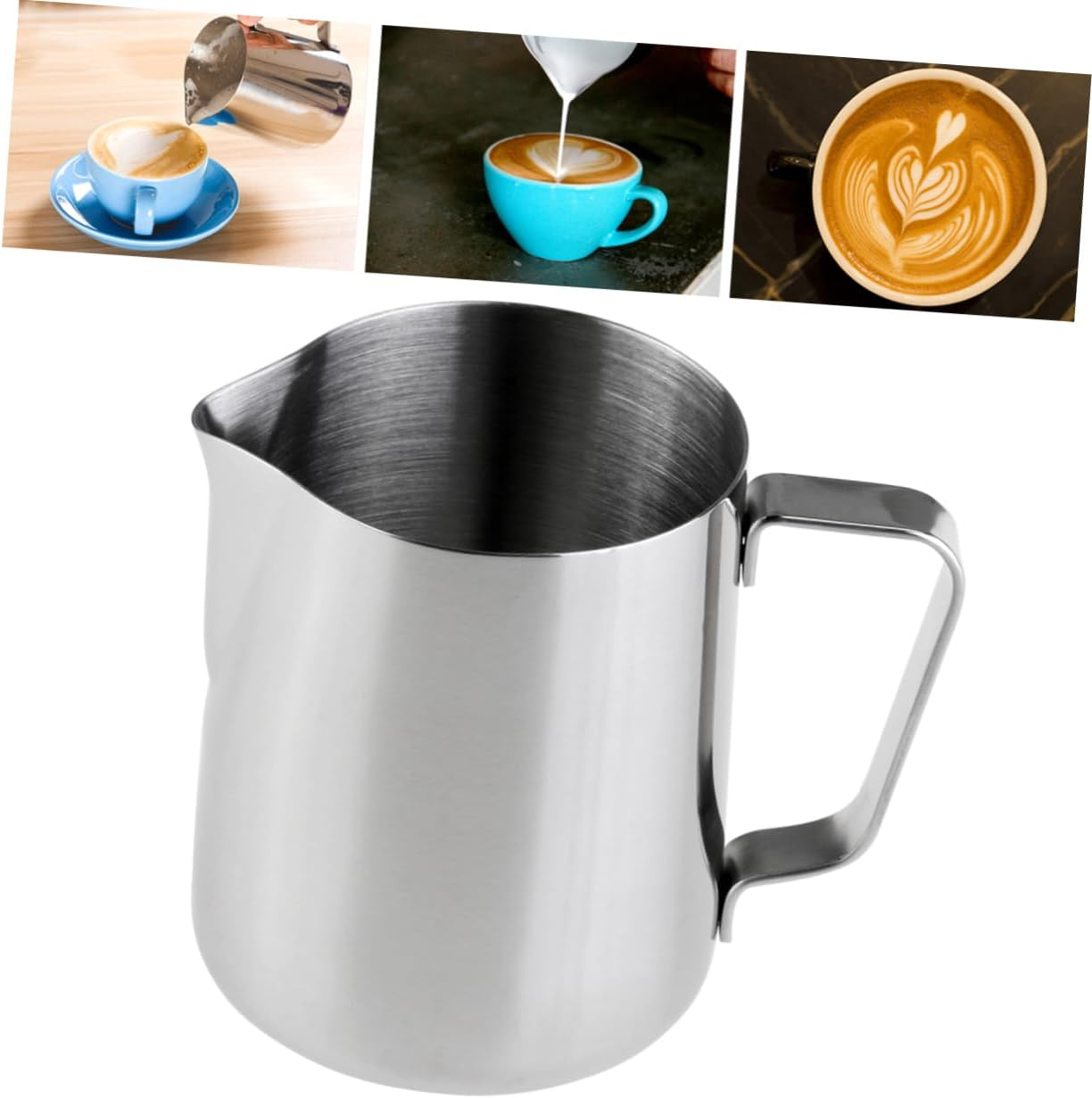 NOLITOY 2 Pcs Stainless Steel Latte Art Cup Milk Cup for Espresso Cappuccino Measyring Cups Easy Clean Dishwasher Safe 200Ml Silver