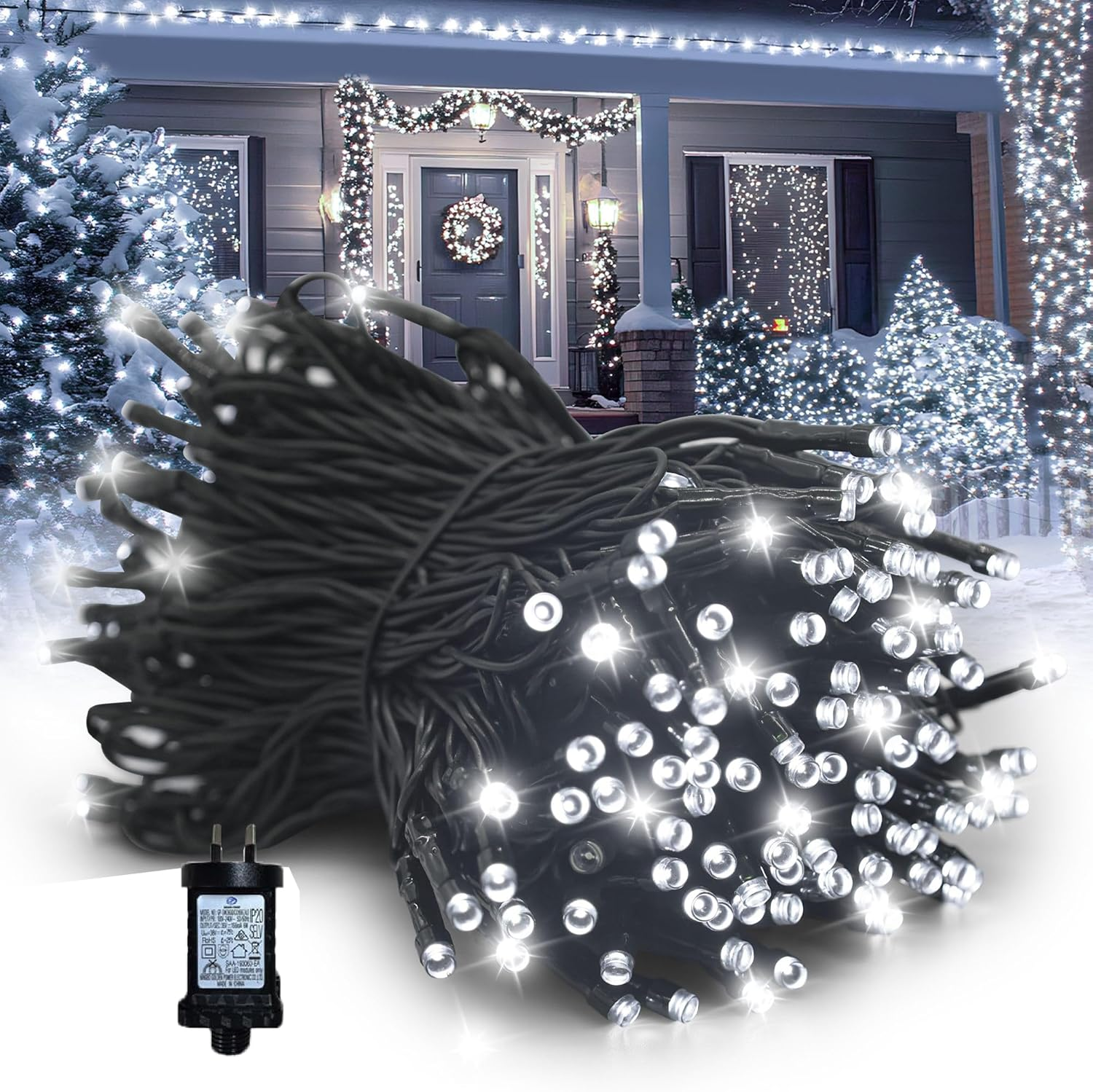 Blue Christmas Lights: Maszere 200Led 8 Modes Fairy Lights for Bedroom Home - Connectable String Light Outdoor Indoor for Xmas Halloween Tree Patio Decorations, 66FT, Plug In