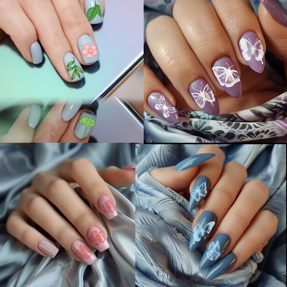 PH Pandahall 3Pcs Flower Leaves Nail Stamp Plates, Butterfly Nail Stamper Plant Nail Art Stencils Print Nail Stencils Stainless Steel Nail Picture Plate for Overlay Use, Nail Art Design image number 4