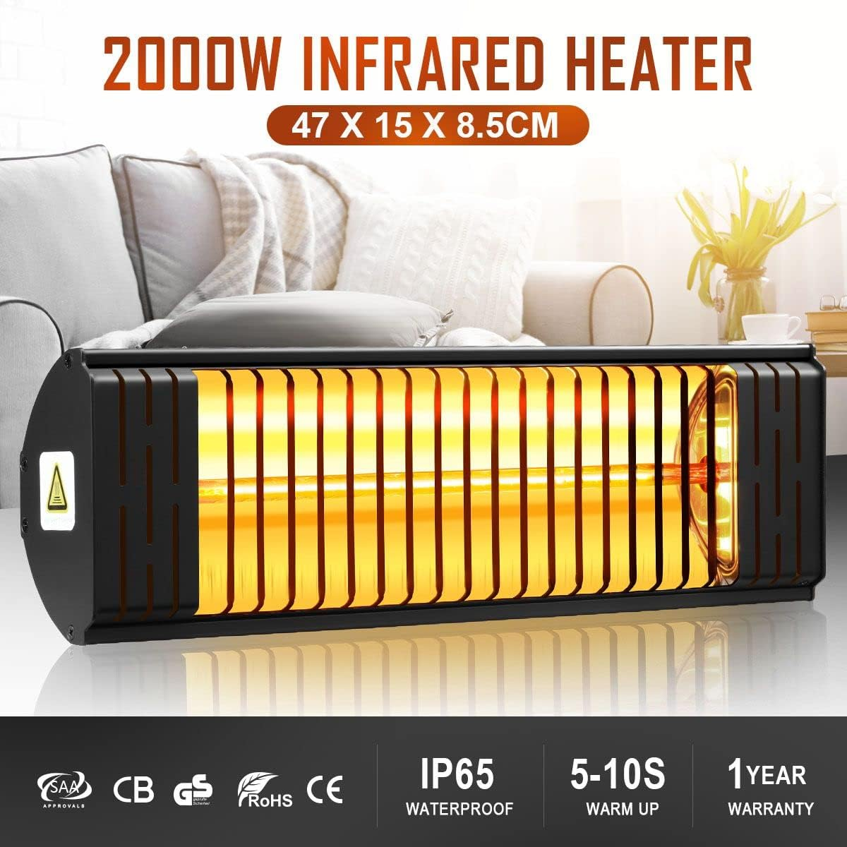 Maxkon Electric Infrared Heater 2000W Outdoor Patio Halogen Heater Freestanding Wall Mount Ceiling image number 1