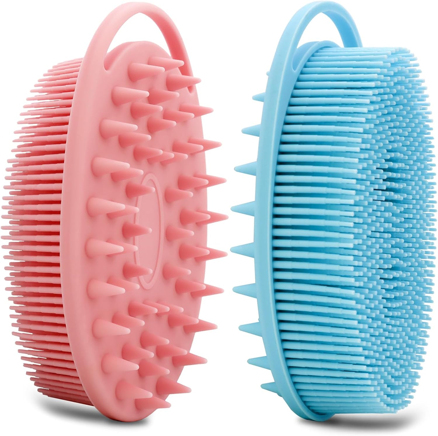 2 Pack Silicone Body Scrubber, Silicone Loofah Double-Sided Body Brush,Silicone Shower Scrubber and Scalp Massager Shampoo Brush for Sensitive Kids Women Men All Kinds of Skin (Pink & Blue) image number 2