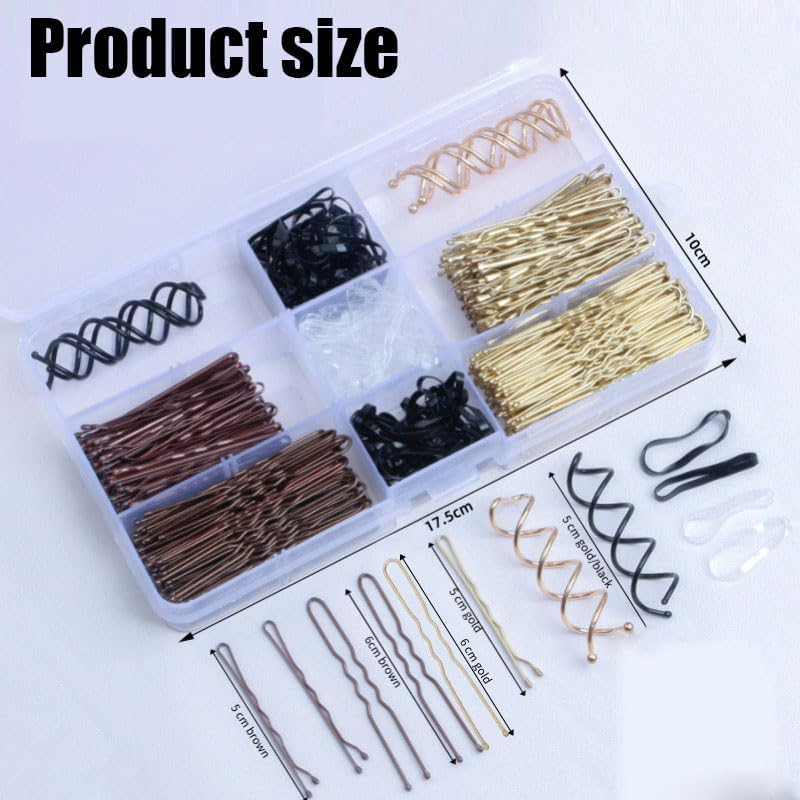 356Pcs Hair Pins Kit with Storage Box,100 Bobby Pins, 150 Rubber Bands, 100 U-Shaped Pins & 6 Spiral Hairpins for Women, Salons, Ballet, Cheerleading & Travel image number 5