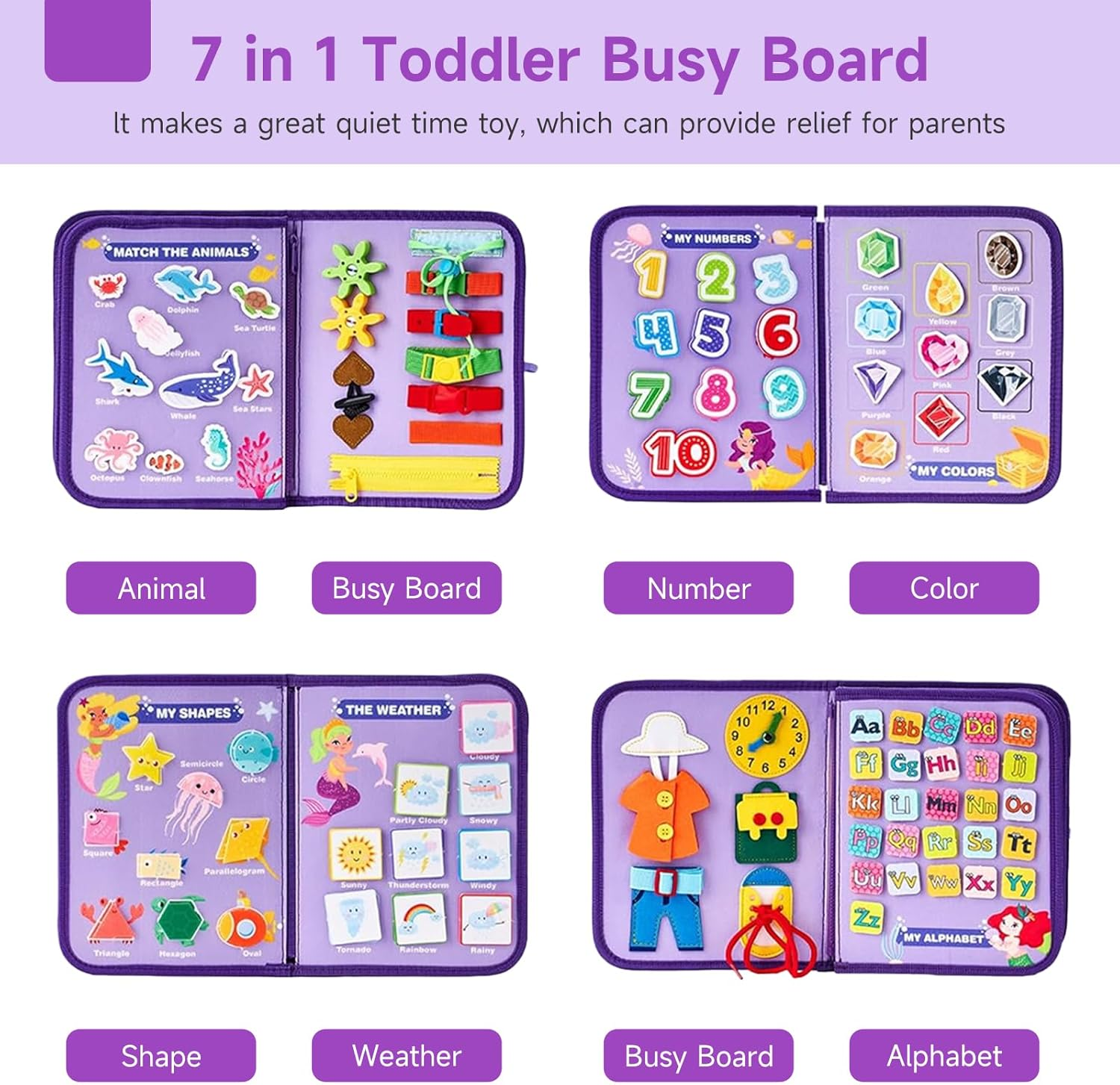 LMXMGRG Toddler Busy Board Montessori Busy Book Learning Sensory Toys for 3 Year Old,7 in 1 Toddler Toys for Learning Fine Motor Skills Birthday Christmas Stocking Stuffers Gifts image number 3