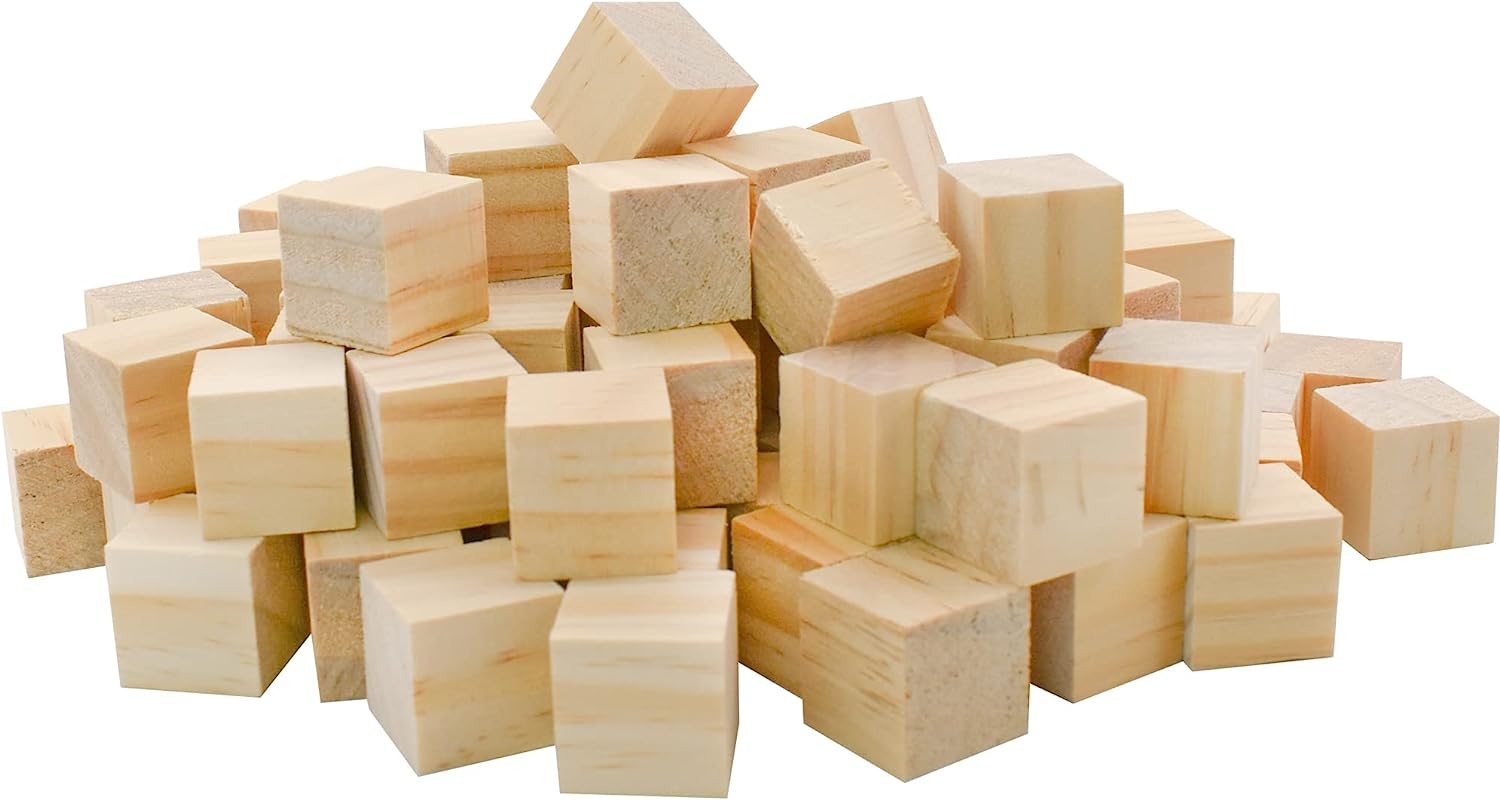 Enkrio Wood Blocks for Crafts 3/4 Inch Wooden Cubes Pack of 100 Unfinished Wood Square Blocks for DIY Projects image number 1