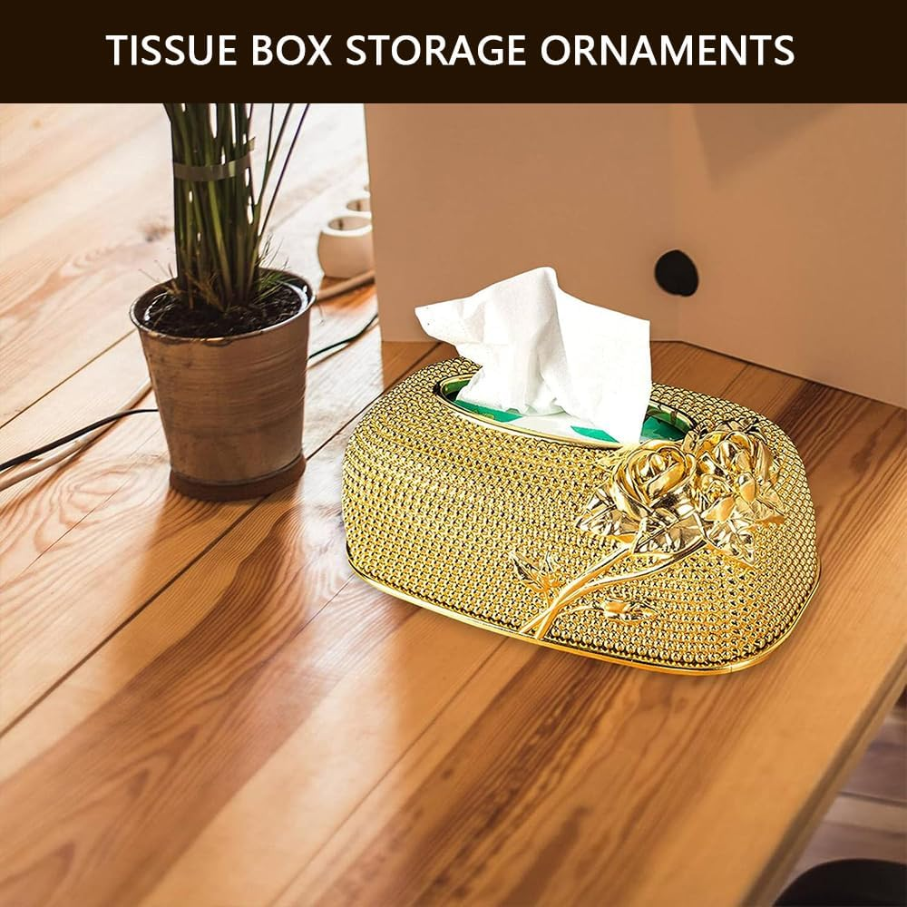Widen the Draw Hole Tissue Box Cover, Plastic Rectangle Tissue Box Cover, Smooth Facial Tissue Box Holder for Dresser Bathroom Decor (Gold) image number 1