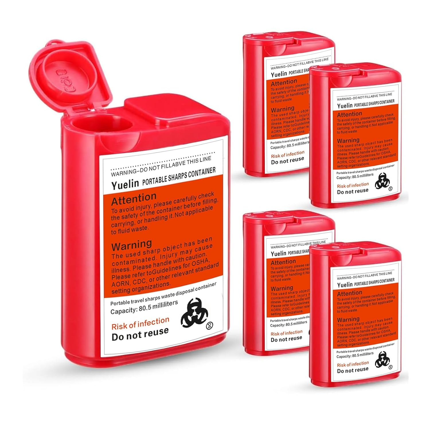 Portable Sharps Container, Designed for Safe and Convenient Handling of Insulin Needles, Pen Needles, and Other Medical Sharps during Travel or at Home and Office, 5 Packs image number 4