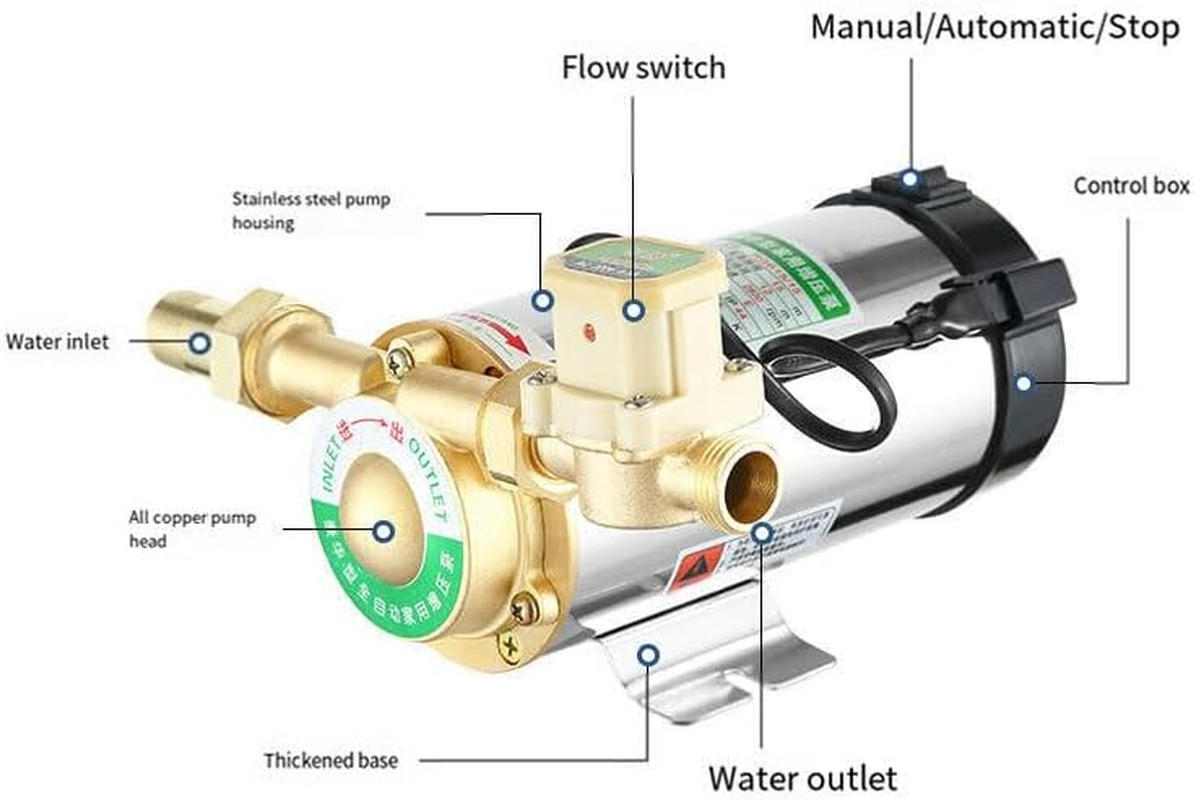 100W Automatic Stainless Steel Booster Pump，220V Quiet Auto Water Pressure Booster Pump for Tap Water Pipeline Sink Facucet Shower(Au Plug) image number 2