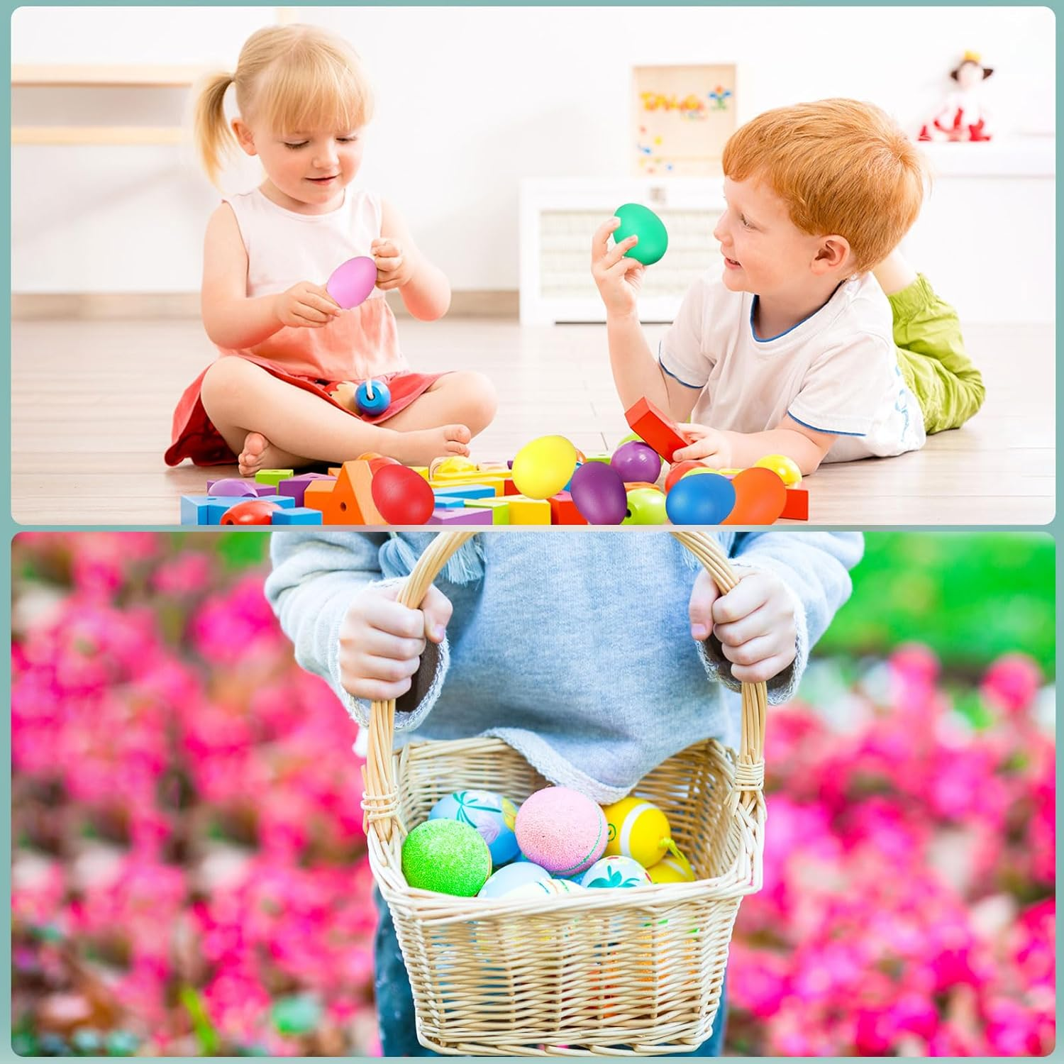 Augshy 14 PCS Plastic Egg Shakers Percussion Musical Egg Maracas Easter Egg Kids Toys (7 Colors) image number 1