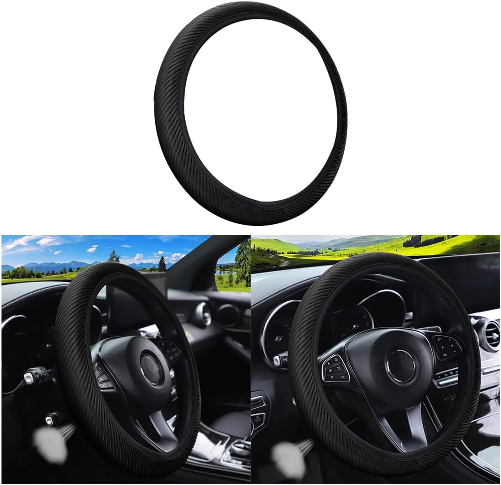 Loyaforba Car Steering Wheel Cover, Breathable Striped Mesh Auto Steering Wheel Protector, Universal Elastic Anti-Slip 15 Inch for Men Women, Car Interior Accessories Fit for Most Vehicles (Black) image number 2