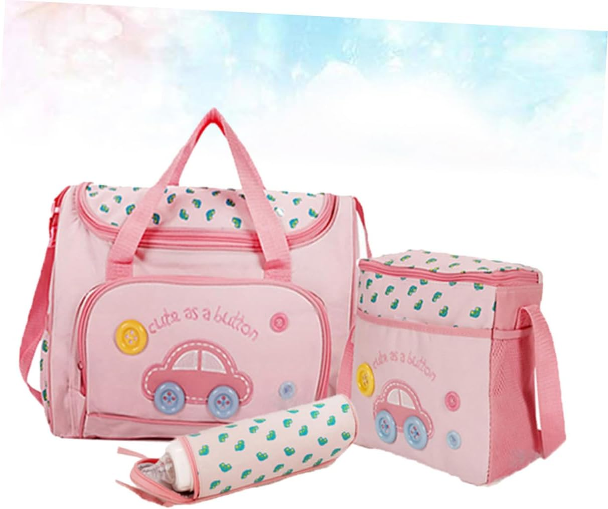 Hohopeti Mom Bag Set Diaper Bag Bottle Holder Changing Pad Large Capacity Car Pattern image number 5