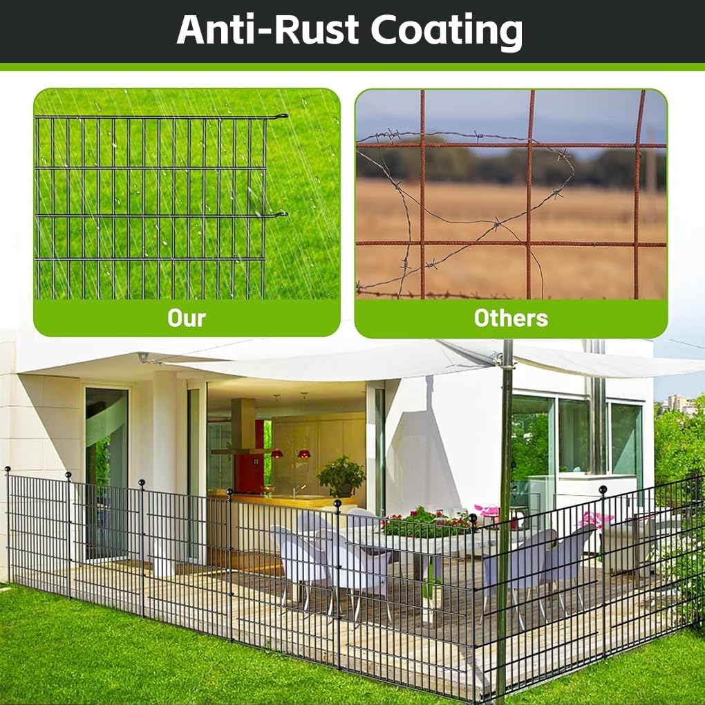 Springup No Dig Garden Fence for Outdoor Yard Decorative Animal Barrier Fencing Rustproof Metal Wire Panel Border for Dog Rabbits and Patio Ground Stakes (K21- Black, 20 Panels - 14.72M(L) X 81Cm(H))