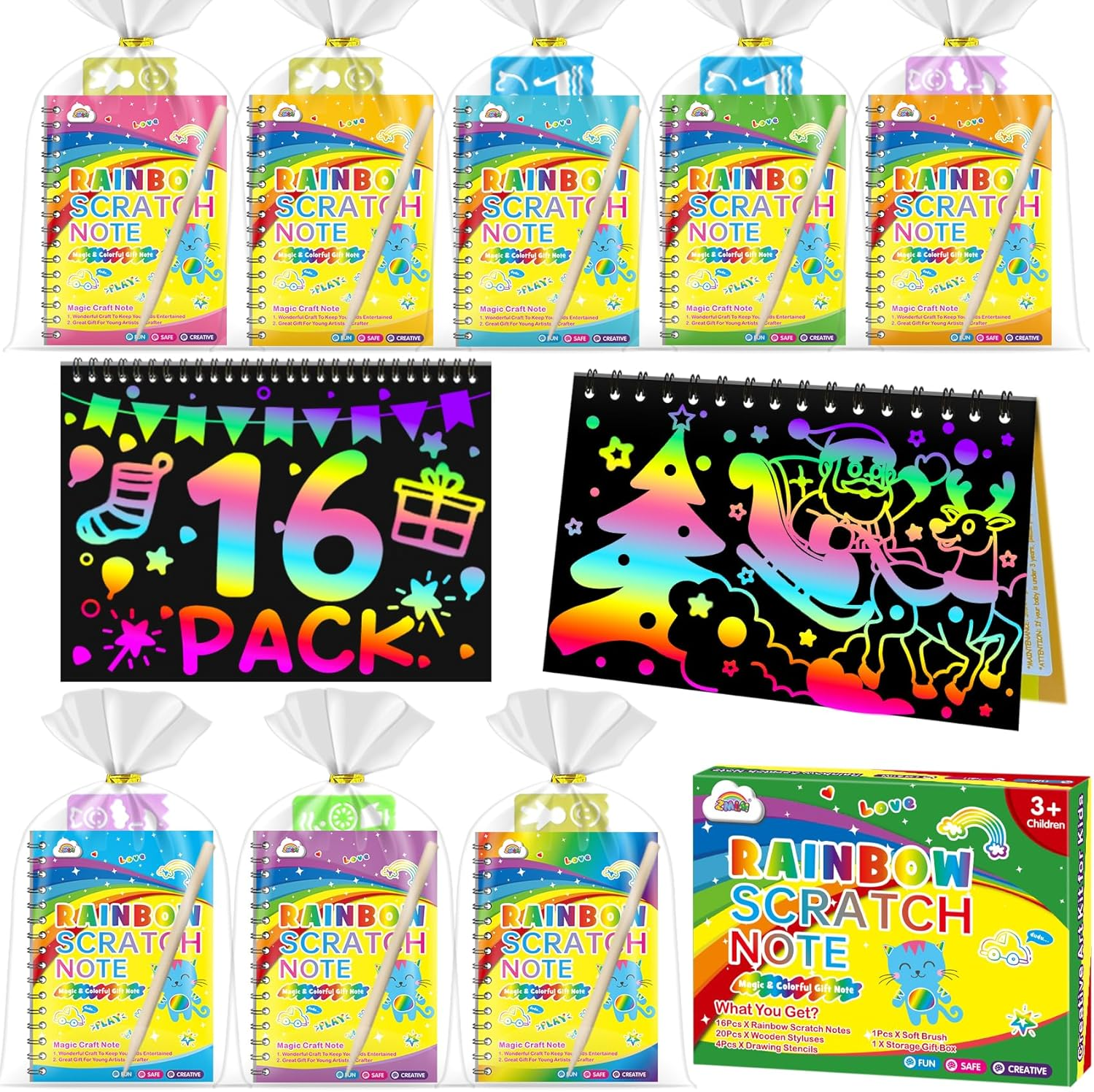 ZMLM Rainbow Scratch Party Favors Kids: Birthday Gifts Toy Bulk Scratch Art Notebook 36 Pack Scratch Paper Birthday Party Favor Girls Boys Art Craft Kit Scratch Pads Classroom Prizes image number 6