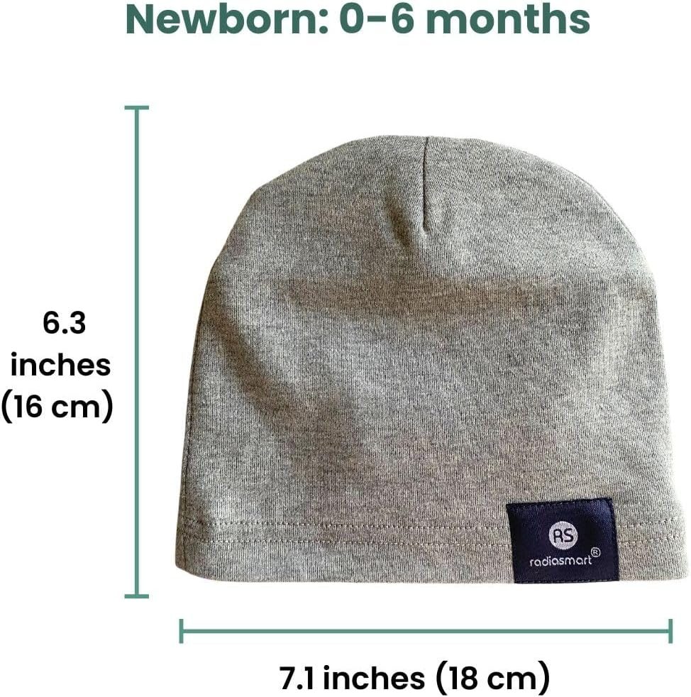 Radia Smart&reg; New Boarn E M F Protection Beanie Unisex Boy or Girl, Infant Beanie, Support Digital Health Wellbeing Beanie, Reduce Wireless Energy Concern for Babies Grey, Grey image number 1