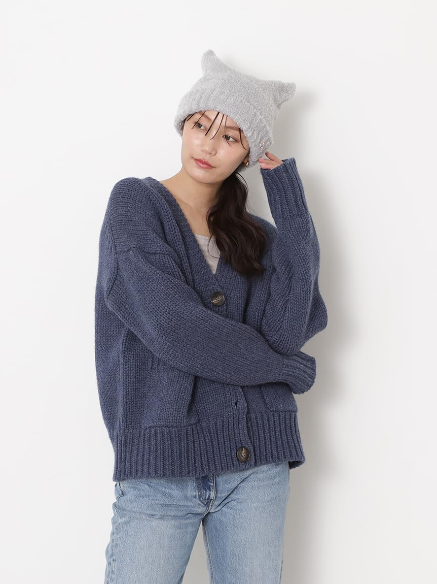 Pole & Joe MOONBAT Paul & Joe ACCESSOIRES Beanie Cat Shaggy Knit Hat Cat Ears Knit Autumn Winter Cold Protection Women'S Light Gray image number 1