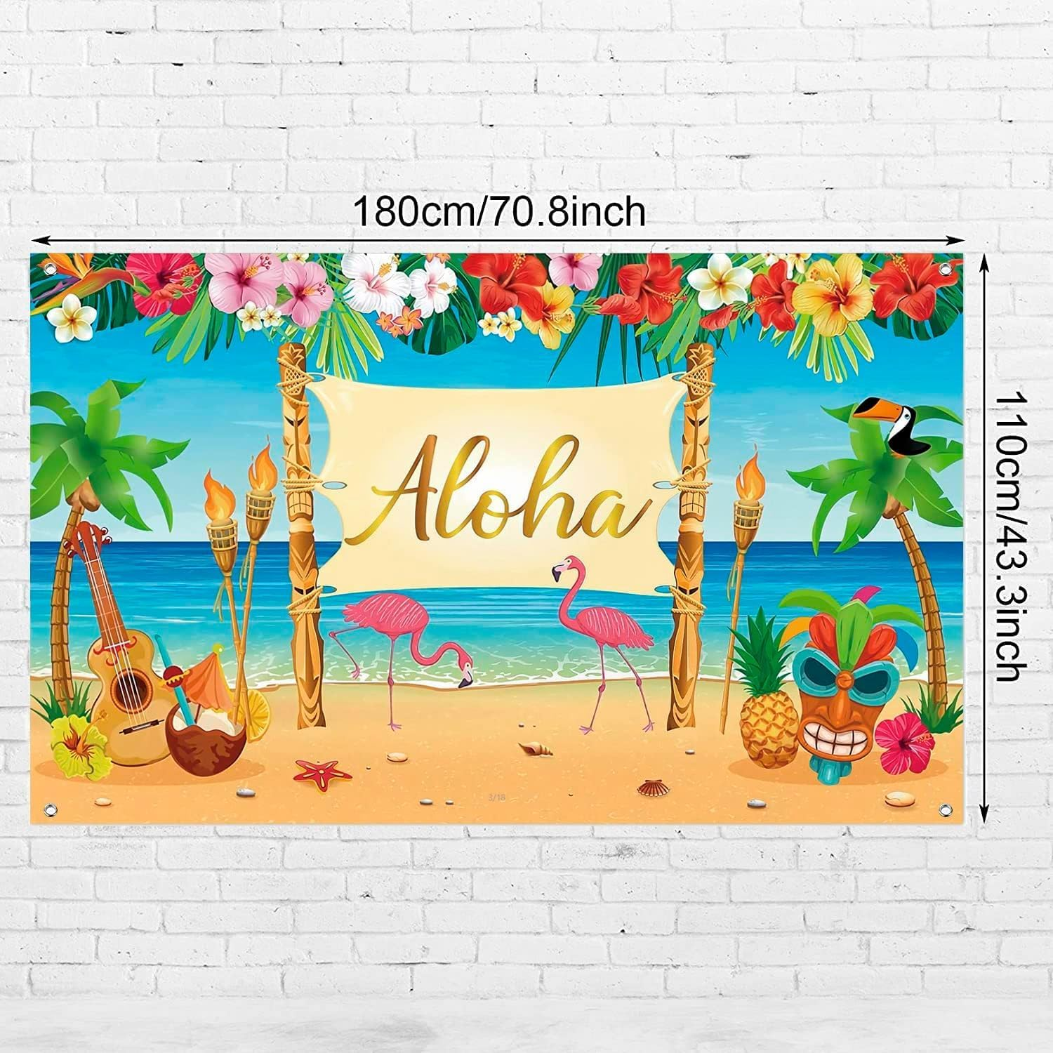 Hawaiian Aloha Party Decoration, Extra Large Summer Luau Beach Party Banner Backdrop Background Photography for Birthday Musical Party Baby Shower Tropical Tiki Themed Decoration, 72.8 X 43.3 Inch