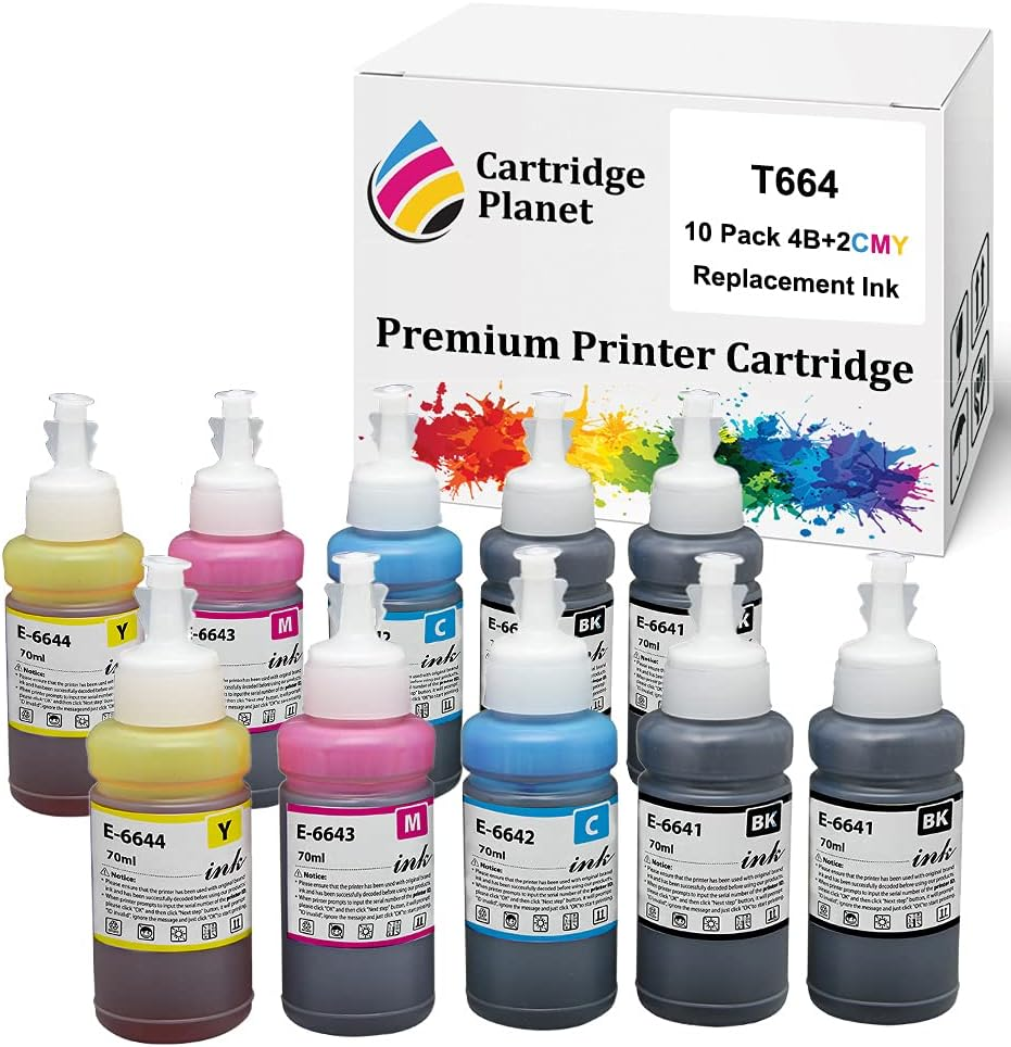 Cartridge Planet 10 Pack (4BK,2C,2M,2Y) Compatible Ink for Epson T664 for Epson Expression ET-2500 ET-2550 ET-2610 ET-2650 ET-3600 Workforce ET-16500 ET-4500 ET-4550