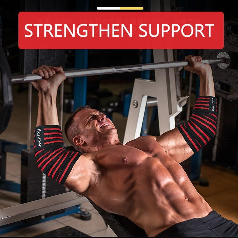 Elbow Wraps for Weightlifting (1 Pair) -Flexible 1.5M Elastic Elbow Braces for Weight Lifting, Bench Press, Powerlifting, and Pressing image number 6