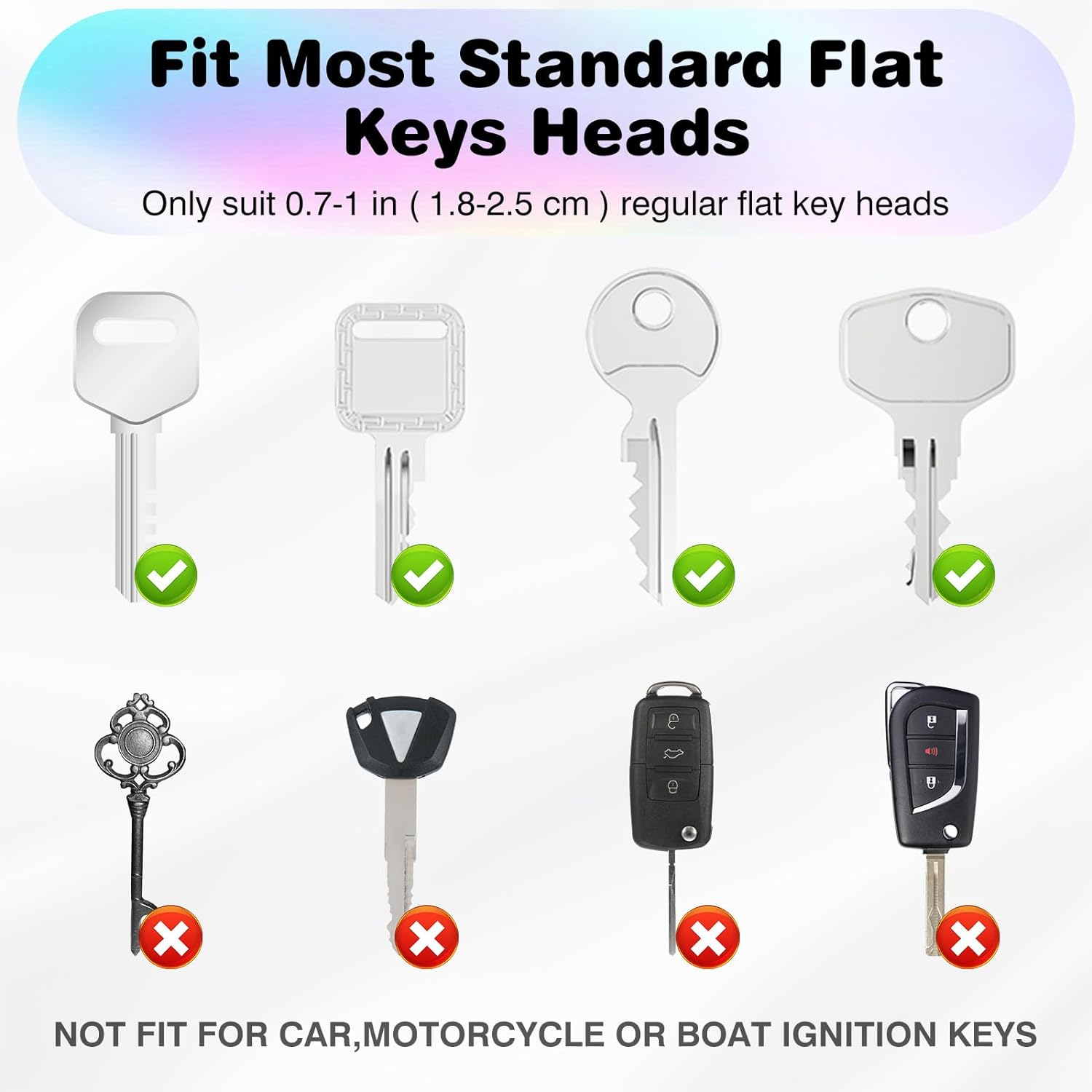 20 Pack Color Caps Covers Tags, Soft Rubber Identifiers, Plastic Toppers for Standard Flat Organization House Keys (Not for Odd-Shaped), 10 Colors, 2 Styles image number 5