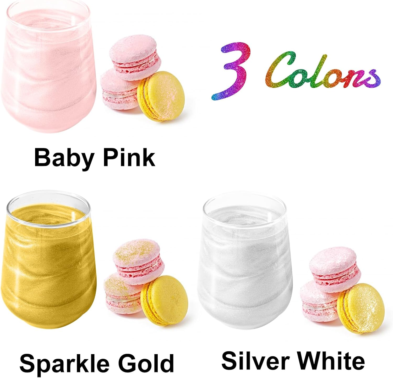 HOMY ARTY Edible Glitter - 3 Colors X 4G, Luster Dust Edible Glitter for Cakes, Vegan Drink Glitter, Edible Glitter Dusting Powder for Cocktails, Chocolate, Candy