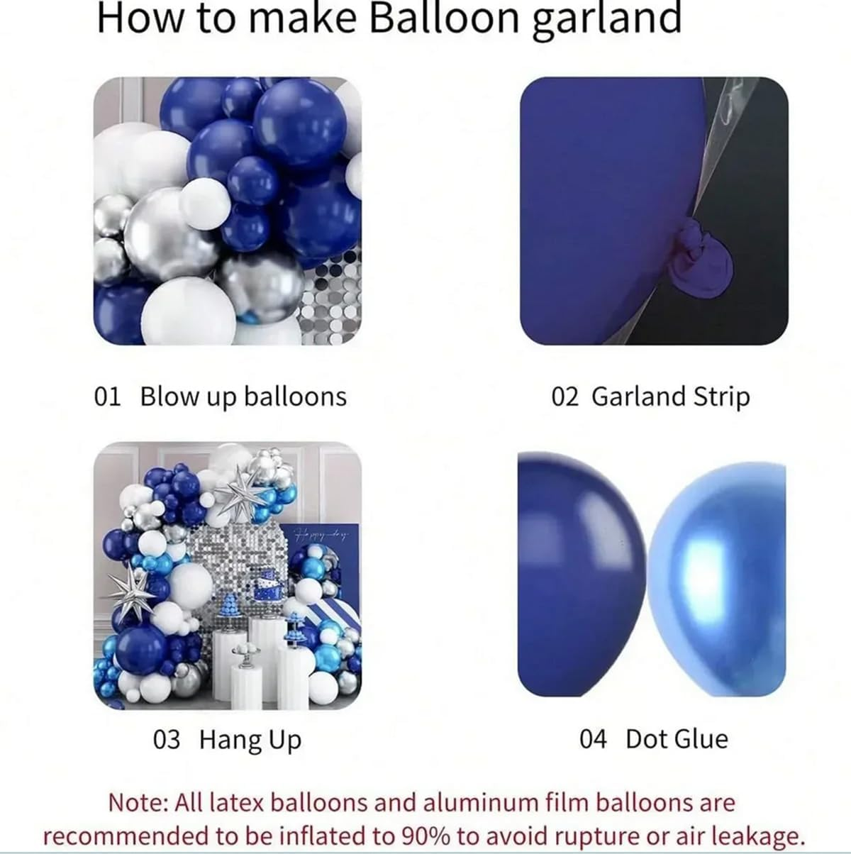 Blue White Balloon Arch Kit, Navy Blue Silver White Balloon Garland with Star Foil Balloons for Birthday Wedding Graduation Party Decoration image number 4