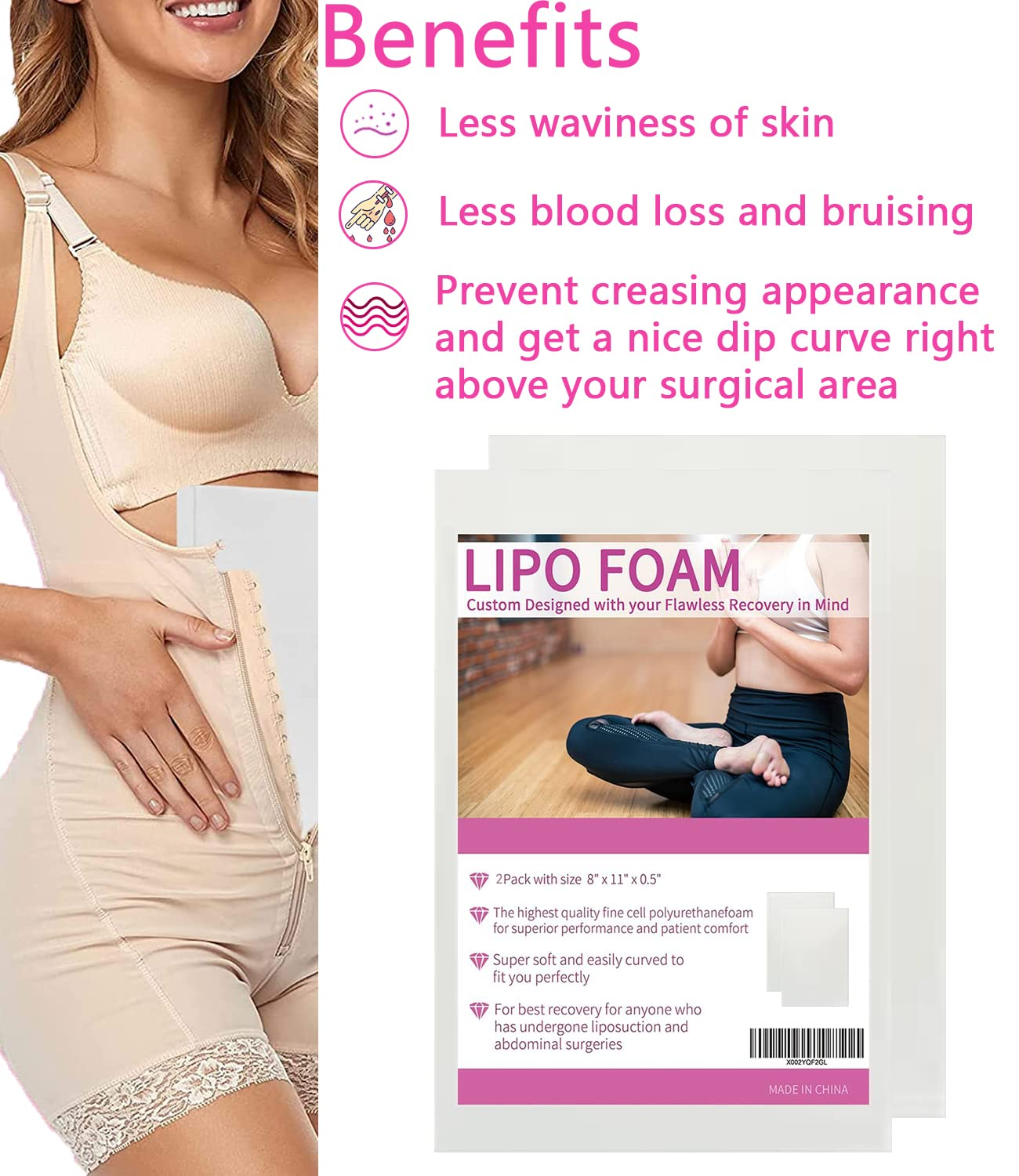 2 Pack Lipo Foam Pads BBL Post Surgery Supplies Foam Boards Liposuction Surgery Sheet 8''*11''*0.5'' AB Board to Help with Post-Surgical Liposuction, Abdominoplasty, Arm and Thigh Fat