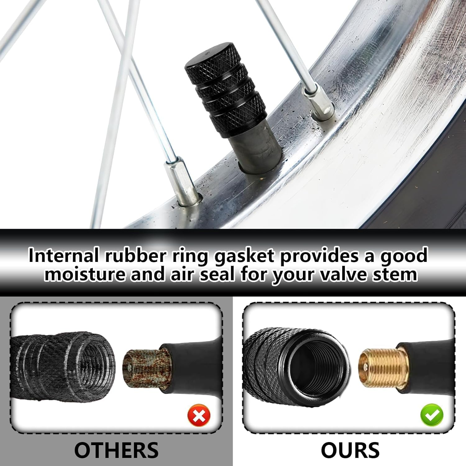 Valve Stem Caps, 8 Pcs Tire Valve Caps, Anodized Aluminum Valve Stem Caps for Cars, Bikes, Trucks, SUVS, Motorcycles (Color：Black) image number 2