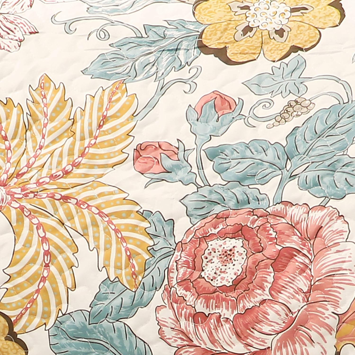 Lush Decor Sydney Furniture Protector, Arm Chair, 71" W X 75" L, Blue & Yellow - Flower Leaf Garden - Quilted Floral Chair Cover - Country Cottage Slipcover - Pet Protector for Chair image number 1