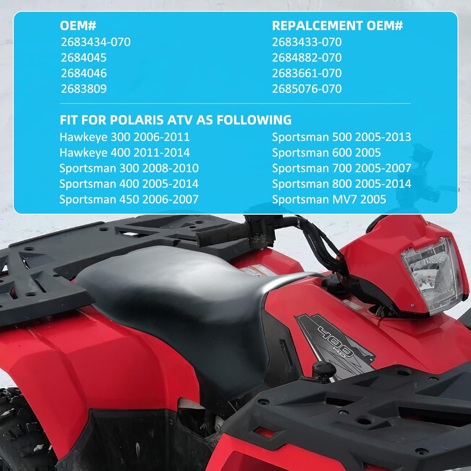 JAVIK Upgraded Seat Cover Leather Standard for Polaris Sportsman 300 400 450 500 600 700 800 MV7 Hawkeye 2005-2014, OEM# 2683434-070 2684045 2684046 2683809 image number 6