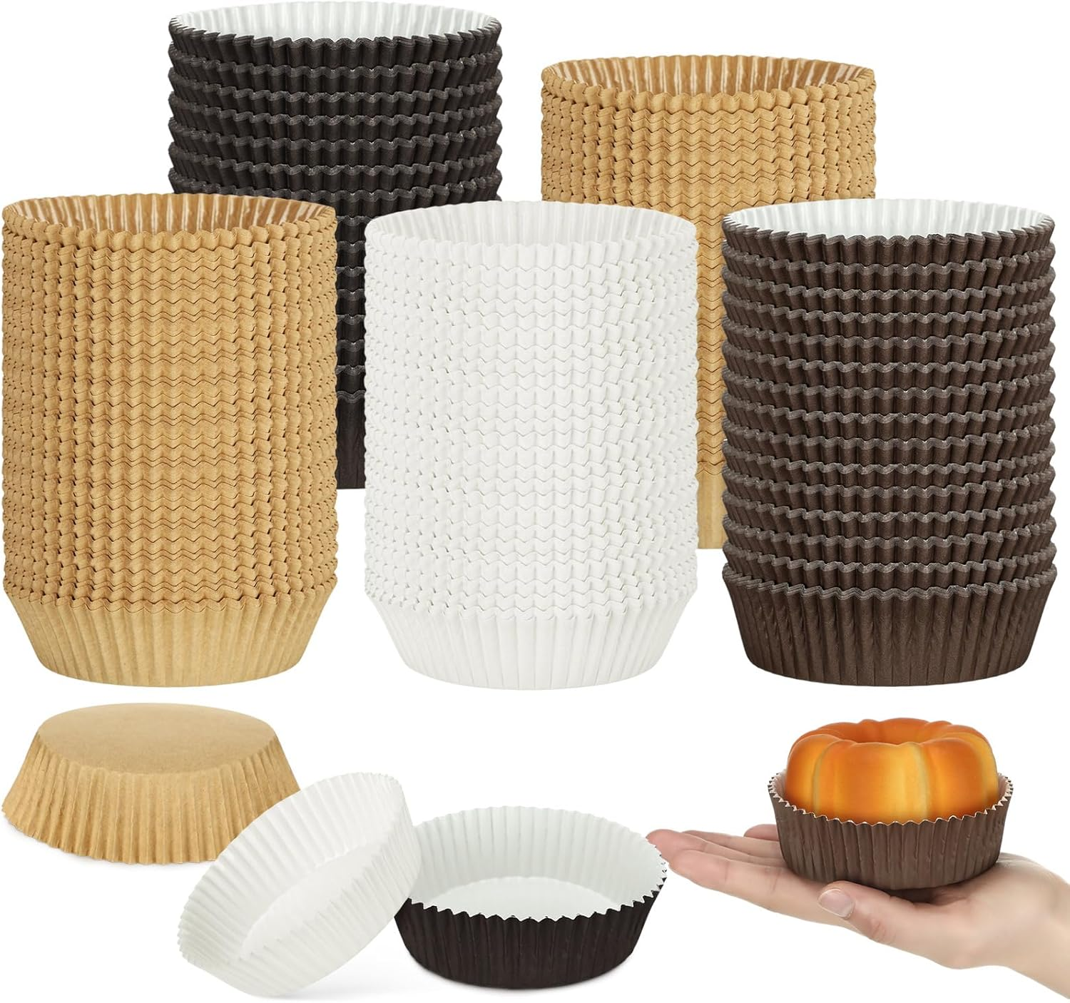 Uiifan Disposable round Cupcake Liners Paper Baking Cups Wrappers Cupcake Paper Microwave Oven Safe Bakeware Mold for Snacks Cakes(Natural,50 Pack)