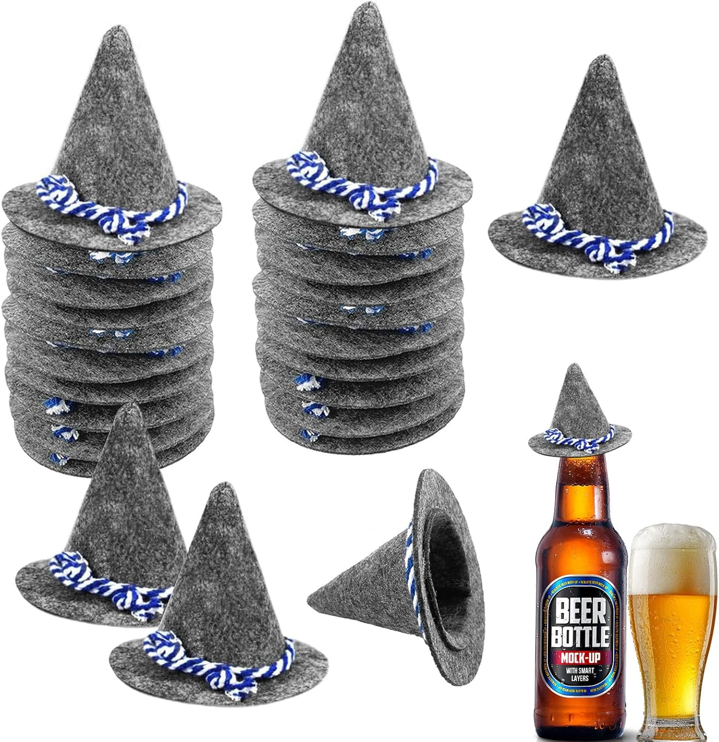 Pack of 24 Oktoberfest Hat Decorative Grey Mini Traditional Hat Table Decoration Seppel Hat Blue White Cord Small Felt Hat Confetti Oktoberfest Confetti Decoration Bavarian Decoration Table Decoration