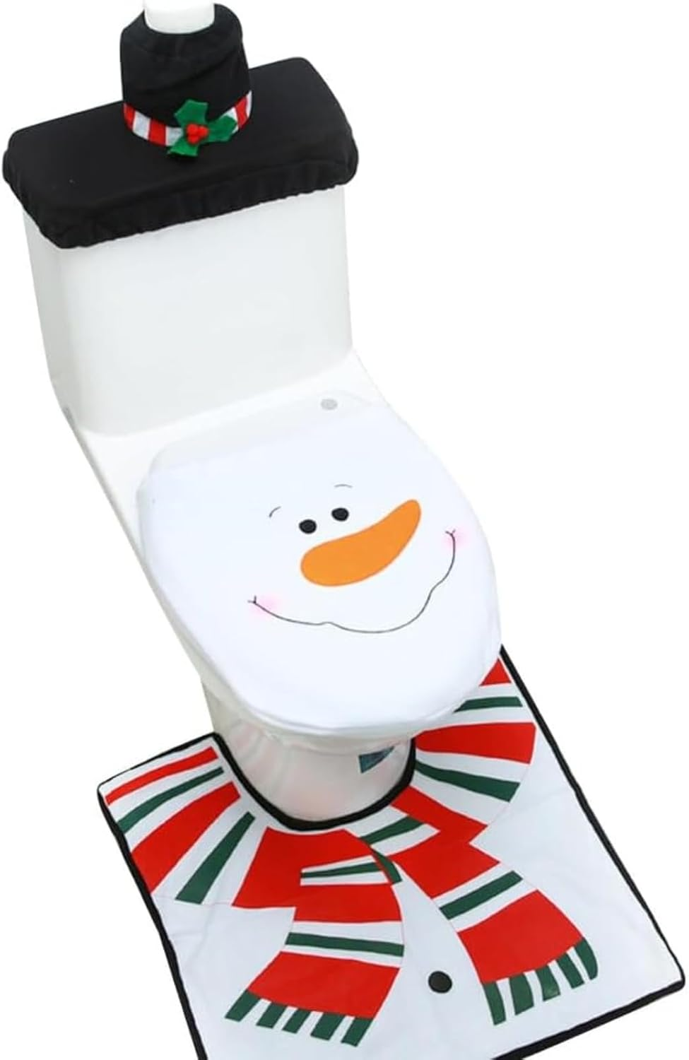 Set of 3 Snowman Christmas Toilet Cover Set, Festive Bathroom Decor with Soft Seat Cover, Tank Lid Cover & Non-Slip Mat for Holiday Home Decoratio image number 5