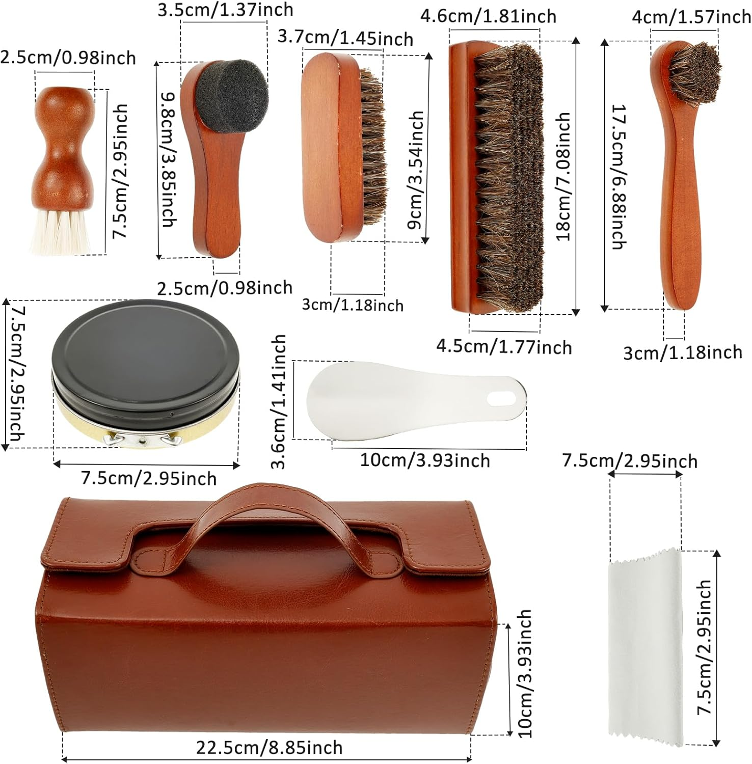 Shoe Polish Kit, 15 Pcs Shoe Polish Caring Horsehair Shoe Polish and Brush Set Portable Leather Shoe Shine Set Leather Boots Cleaning Brush for Sofa Jacket Gloves Handbag