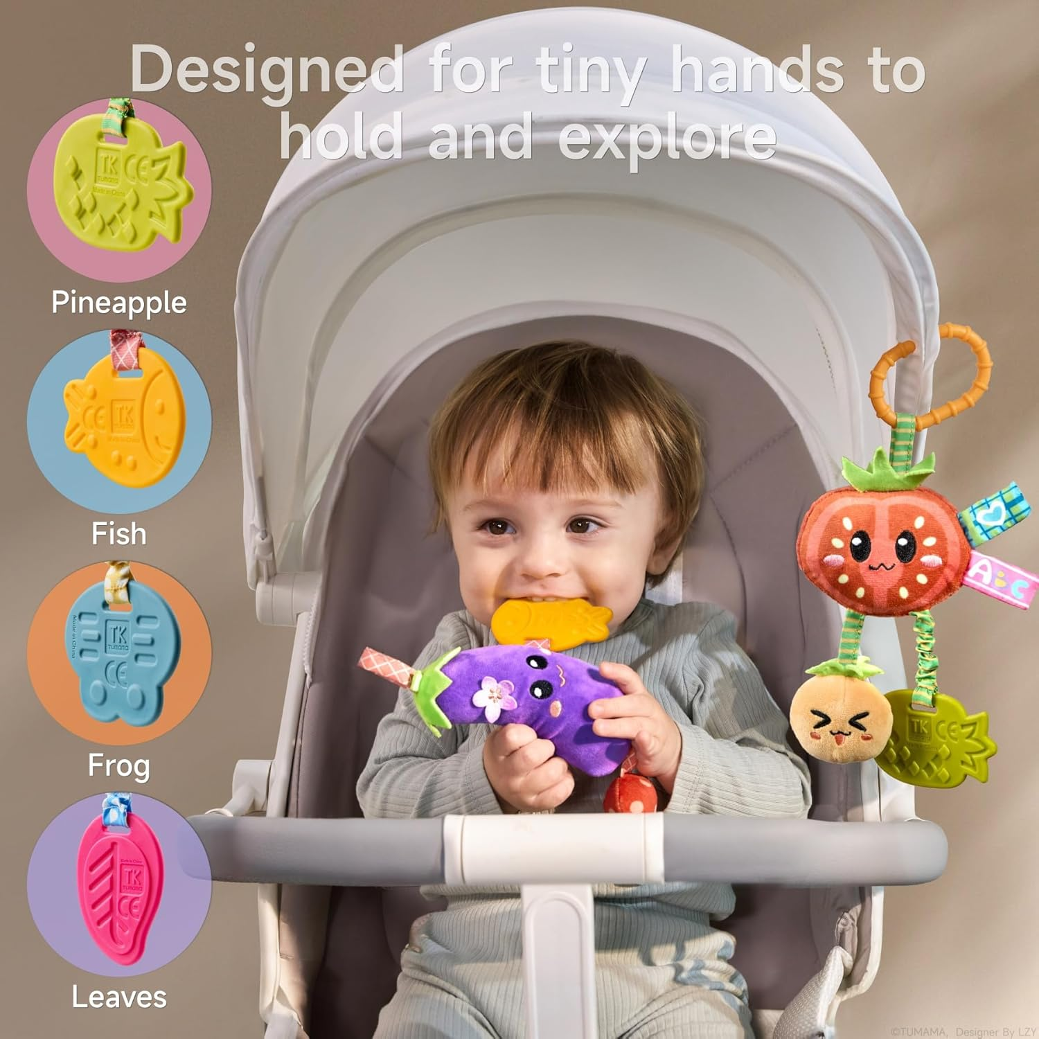 TUMAMA Baby Plush Hanging Vegetable Set Toy 4 Cute Different Vegetable Crib Stroller Toys, Pretend Play Food Sensory Rattle Hanging Toy.Suitable for Babies 0, 3, 6, 9, 12 Months+ image number 5