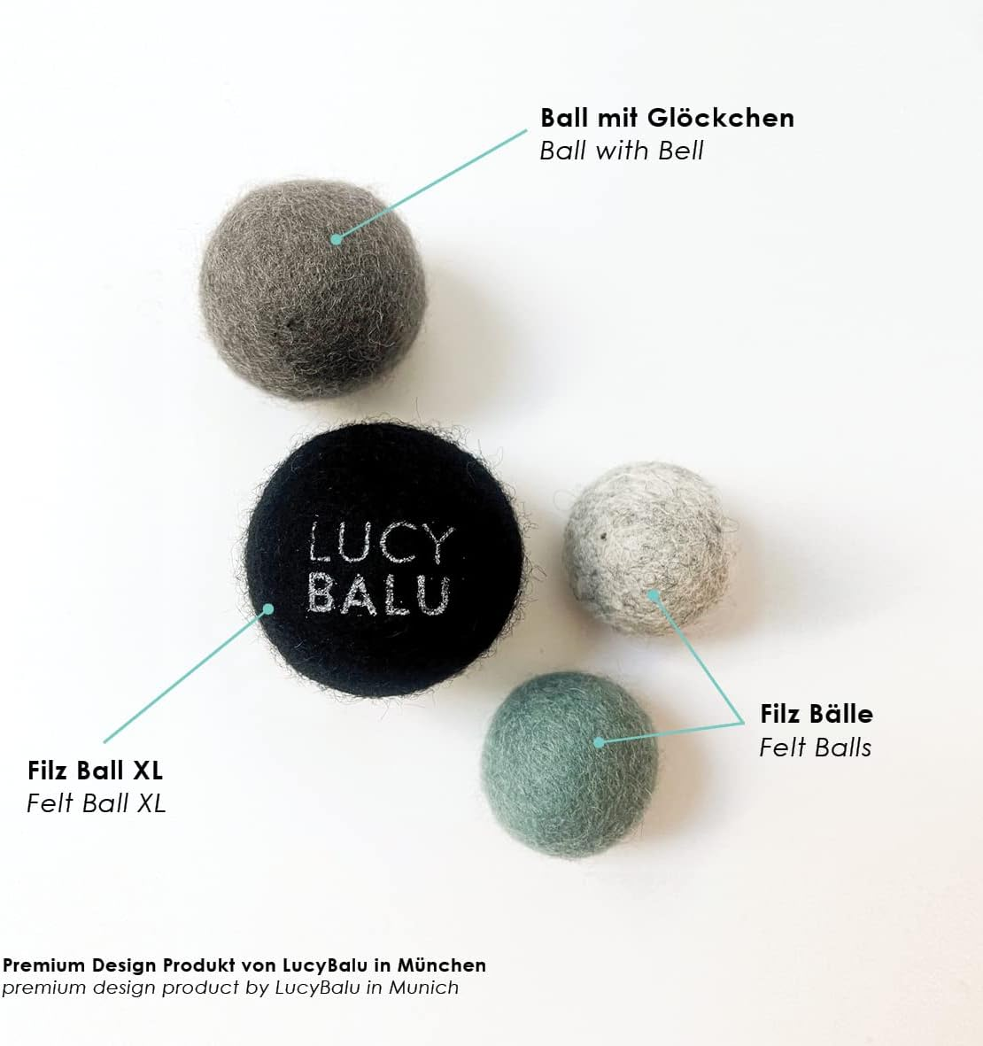 Lucybalu&reg; Felt Balls for Cats, Pack of 4, Joy Bag Cat Toy, 4 Colourful Felt Cat Balls (100% Wool from Sheep), Natural Toy for Cats image number 3