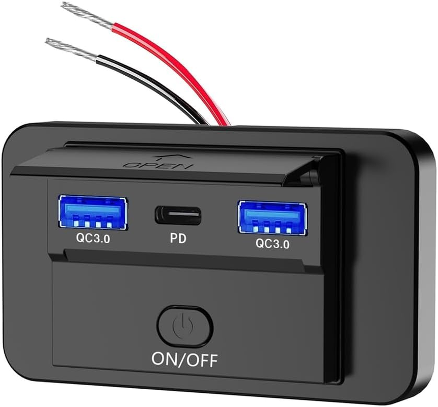 66W 12V Charger Panel Wall Mount QC3.0+PD3.0+QC3.0 USB Outlet Charger Socket Power Outlet for Car Marine Bus RV Truck image number 3