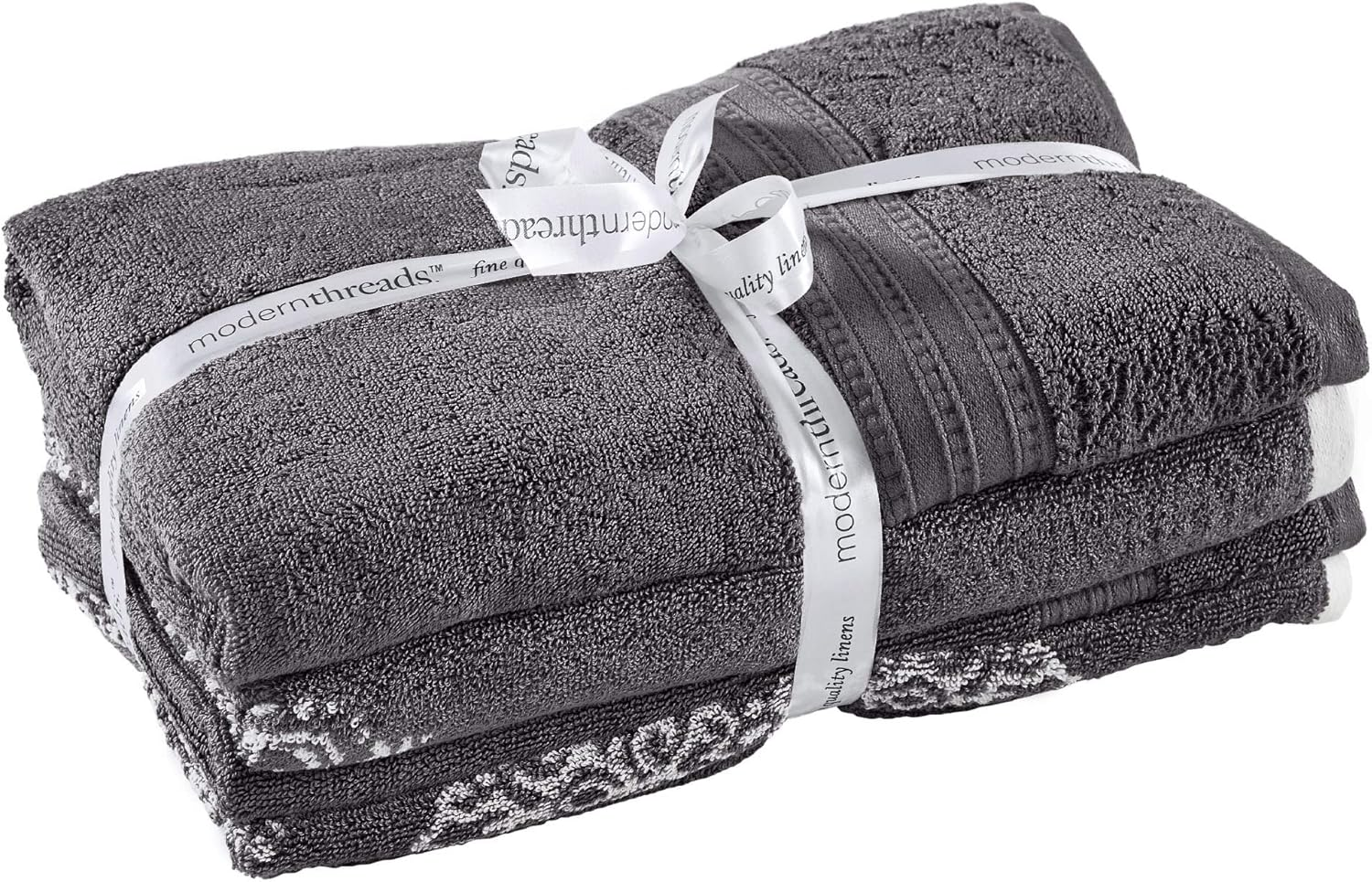 Amrapur Overseas | Artesia Damask 6 Piece Reversible Yarn Dyed Jacquard Towel Set (Platinum) - Platinum image number 6