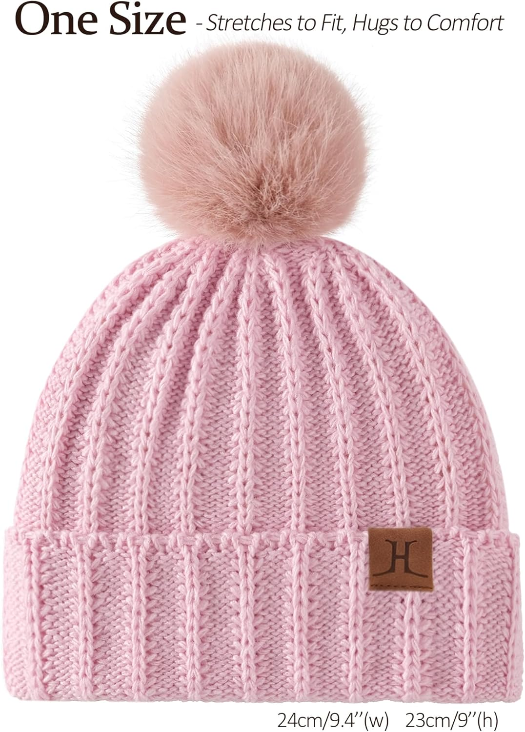 Womens Winter Hat with Pom Pom, Knit Fleece Beanie Hats for Women Cold Weather, Warm Toboggans Cap - Black image number 4