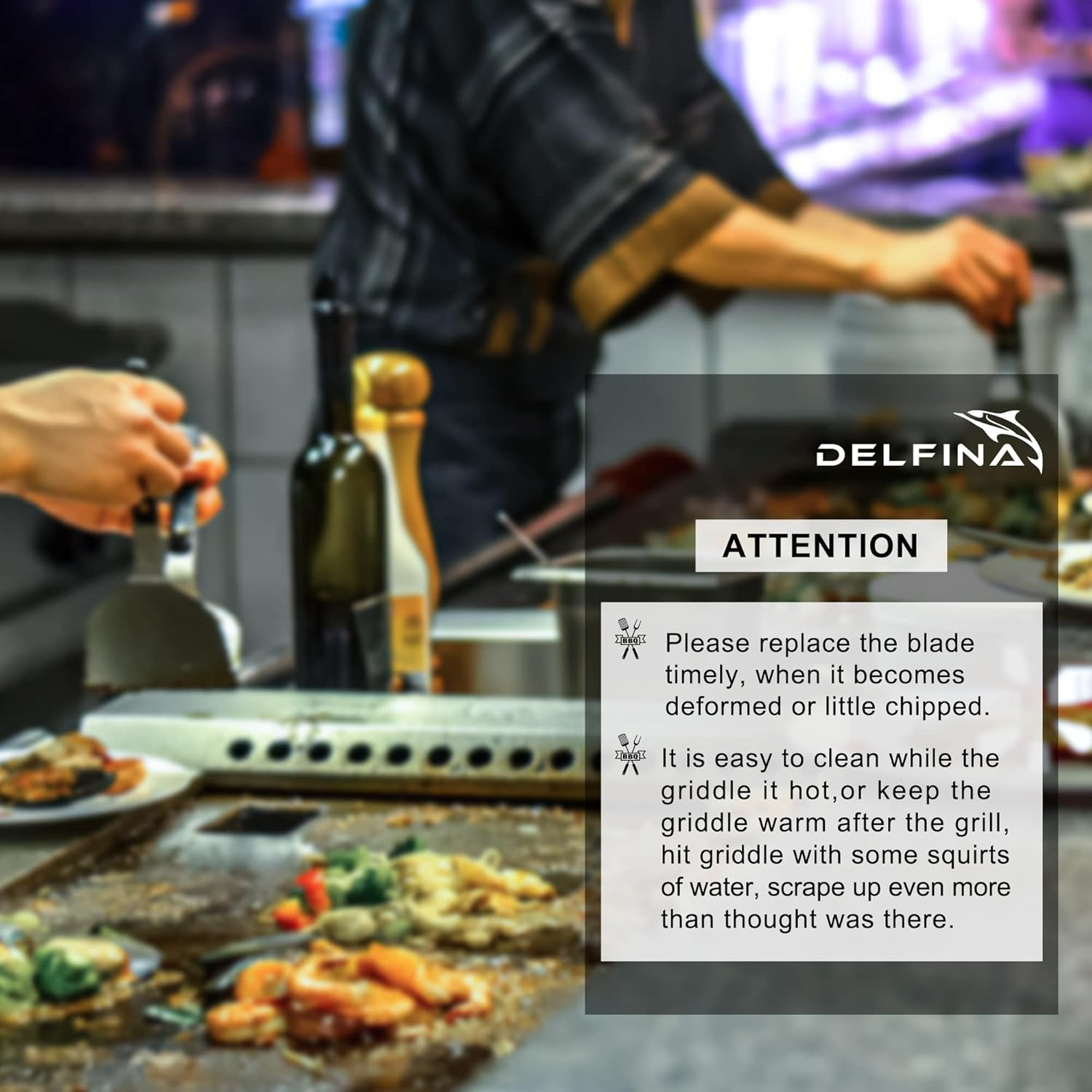 Delfina Grill Scraper W/ 5 Blades, Heavy Duty Rust Flat Top Grill Accessories with Blade Replacements, Commercial Griddle Scraper Barbecue Grill Cleaning Tool for Restaurants, Bars, Diners image number 2