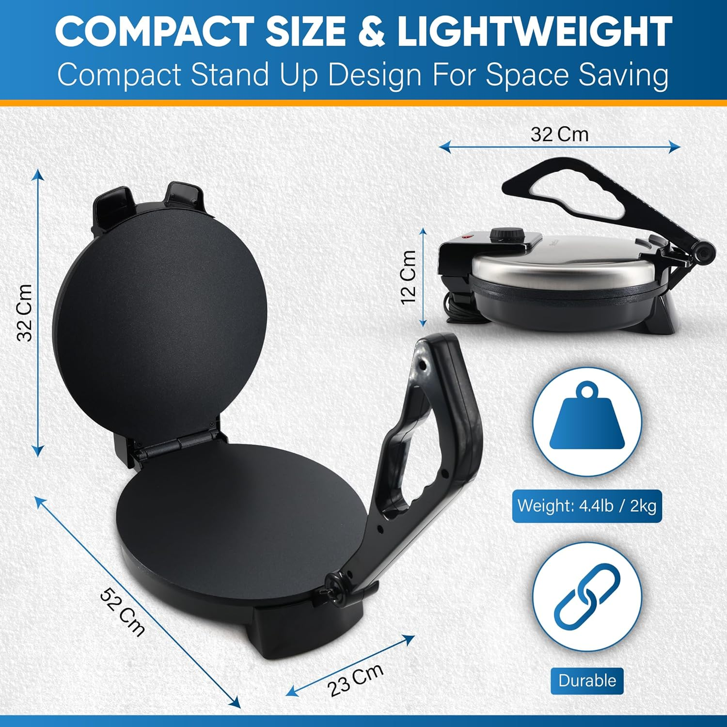 Starblue 25.4Cm Roti Maker Machine with Free Roti Heater and Removable Handle - Indian Chapati, Tortilla, Roti AC220-240V 50/60Hz 1200W, UK Plug with AU Adaptor image number 3