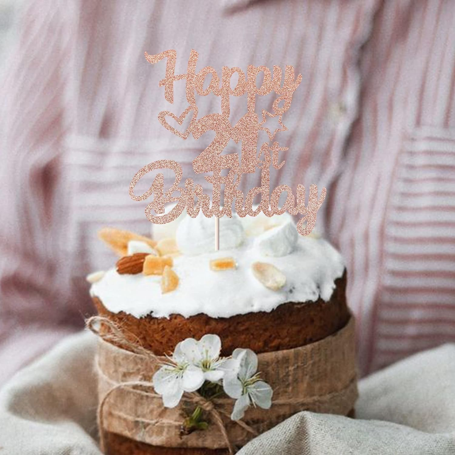 1 Pack Happy 21St Birthday Cake Topper Glitter Heart Star 21 Fabulous Cake Pick Birthday Sign Cake Decorations for Children 21St Birthday Theme Party Supplies Rosegold (21St) - 10Th image number 2