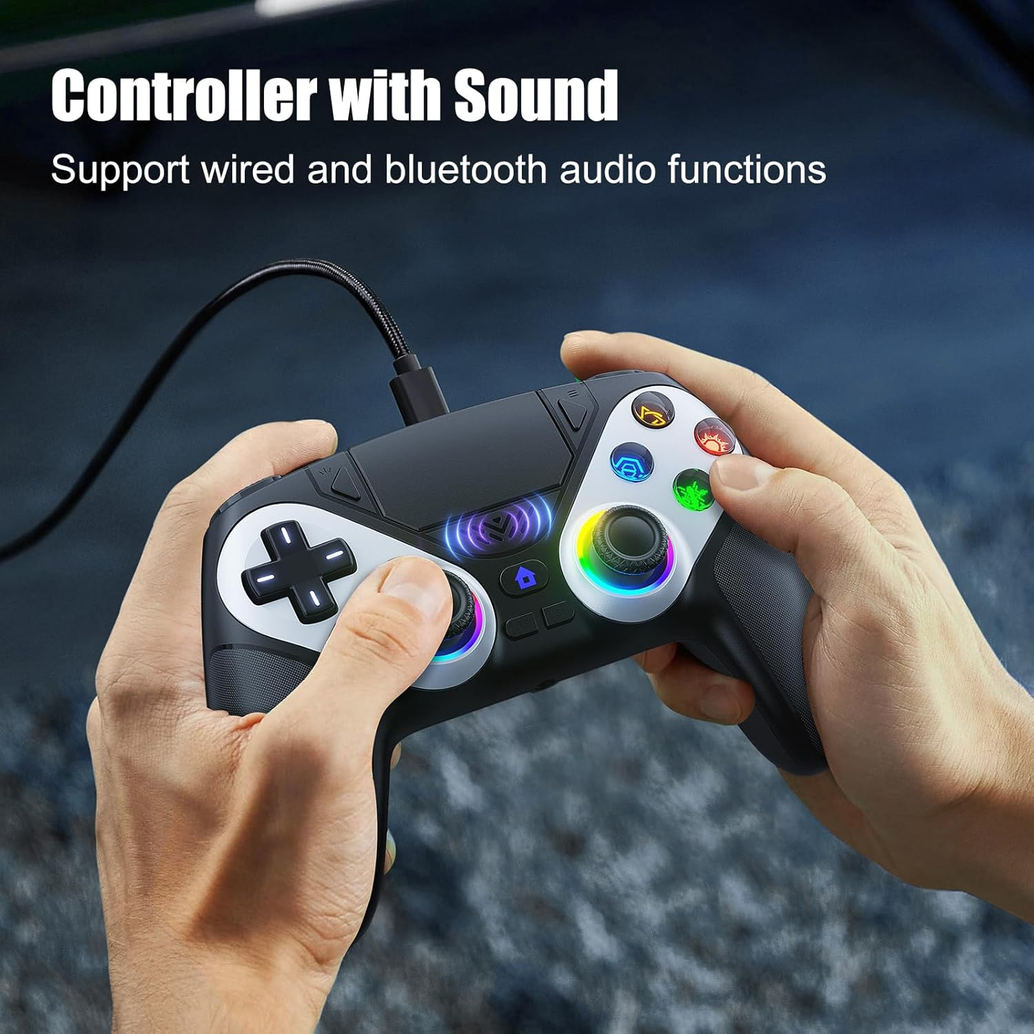 FOIRCEADAL RGB Wireless Controller for PS5/PC, 6-Axis Motion and Marco/Turbo/Vibration Function, Speaker with 3.5Mm Audio Jack for P5 Pro/Slim image number 2
