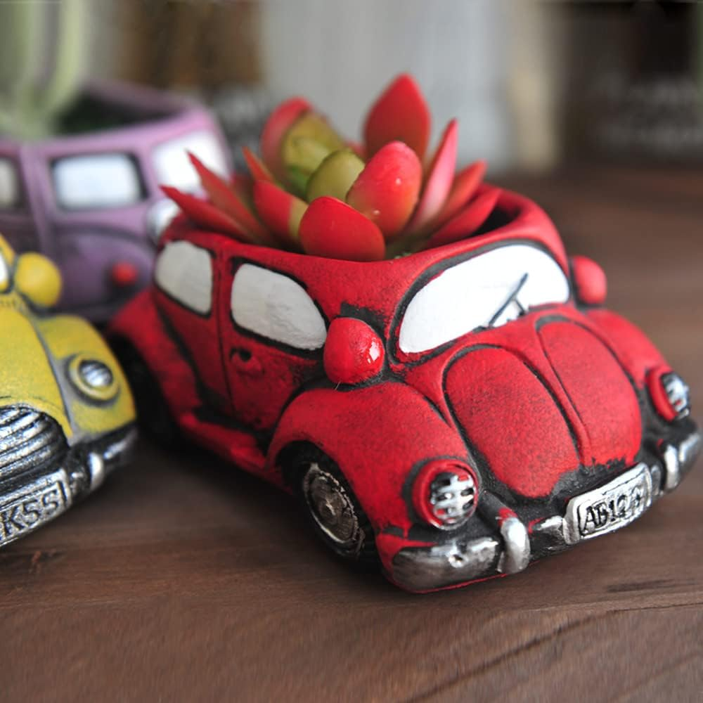 Cement Red Car Succulent Planter Flower Pots Succulent Plants Containers, Small Pot for Cactus Decor Planters for Indoor Plants
