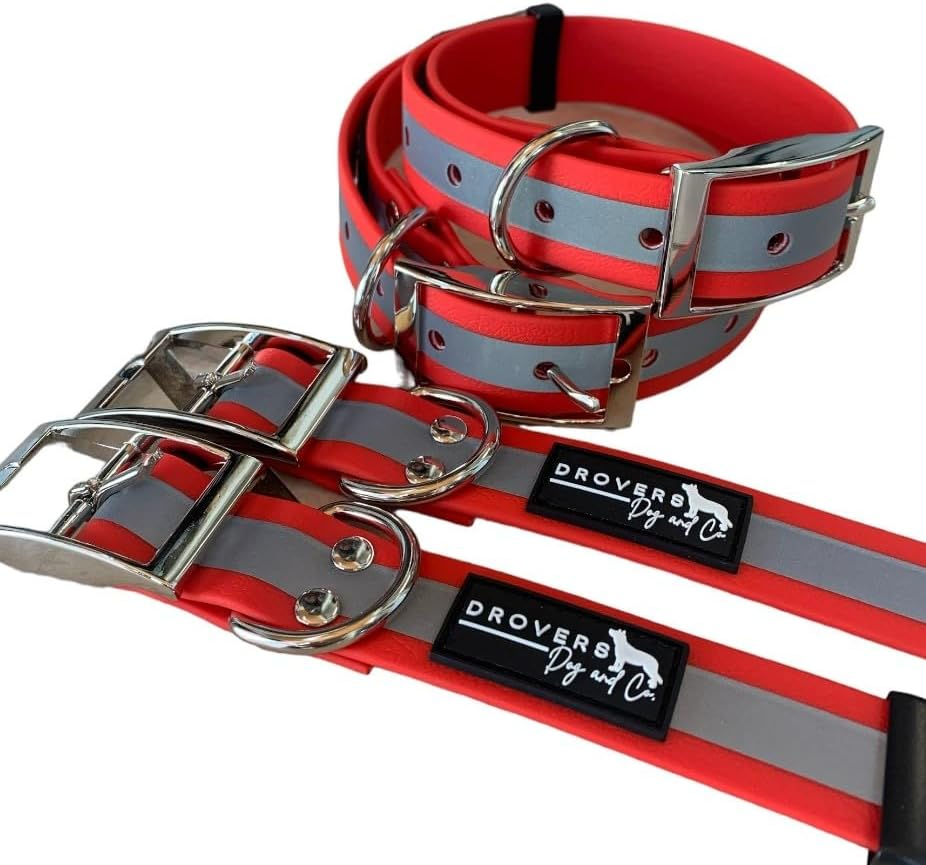 DROVERS Dog and Co Super Tuff Collars - Red with Reflective Stripe - Stink Proof - Maximum Strength - Easy Clean. PVC - Safety Collar (Small) image number 5