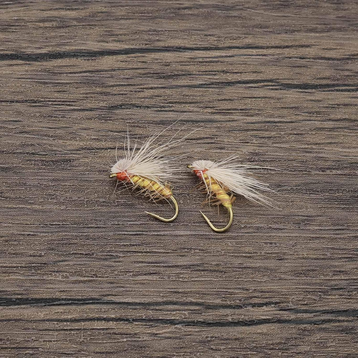Emsea 12Pcs Barbless Dry Flies Fly Fishing Lures Silkworm Moth Fly Bait Hand Tied Fishing Flies for Fishing Trout Bass Salmon 15Mm image number 1