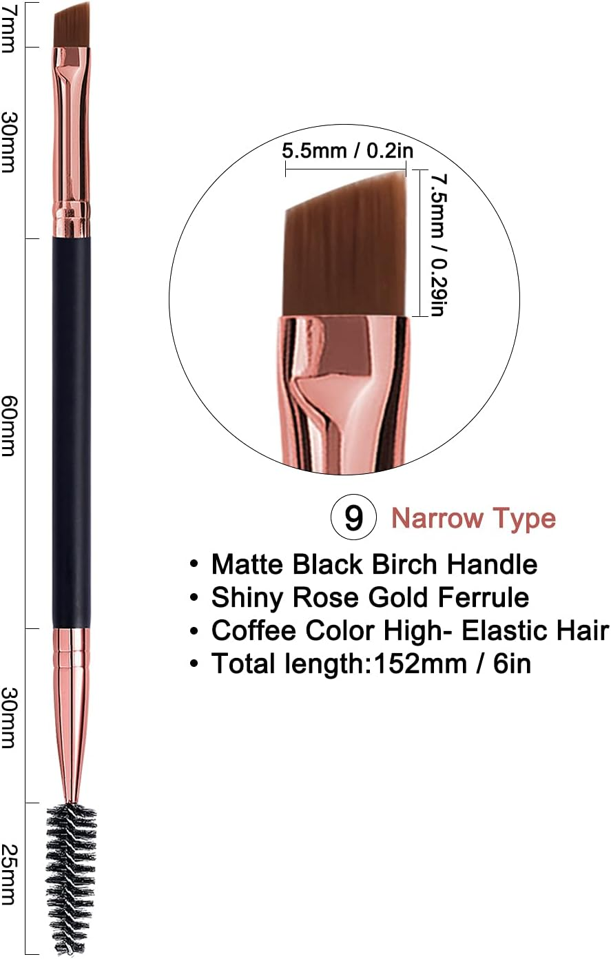 Duo Eyebrow Brush, Spoolie Brush and Angled Brow Brush Eyelash Brush for Eye Makeup. (5Pcs, Black) image number 6