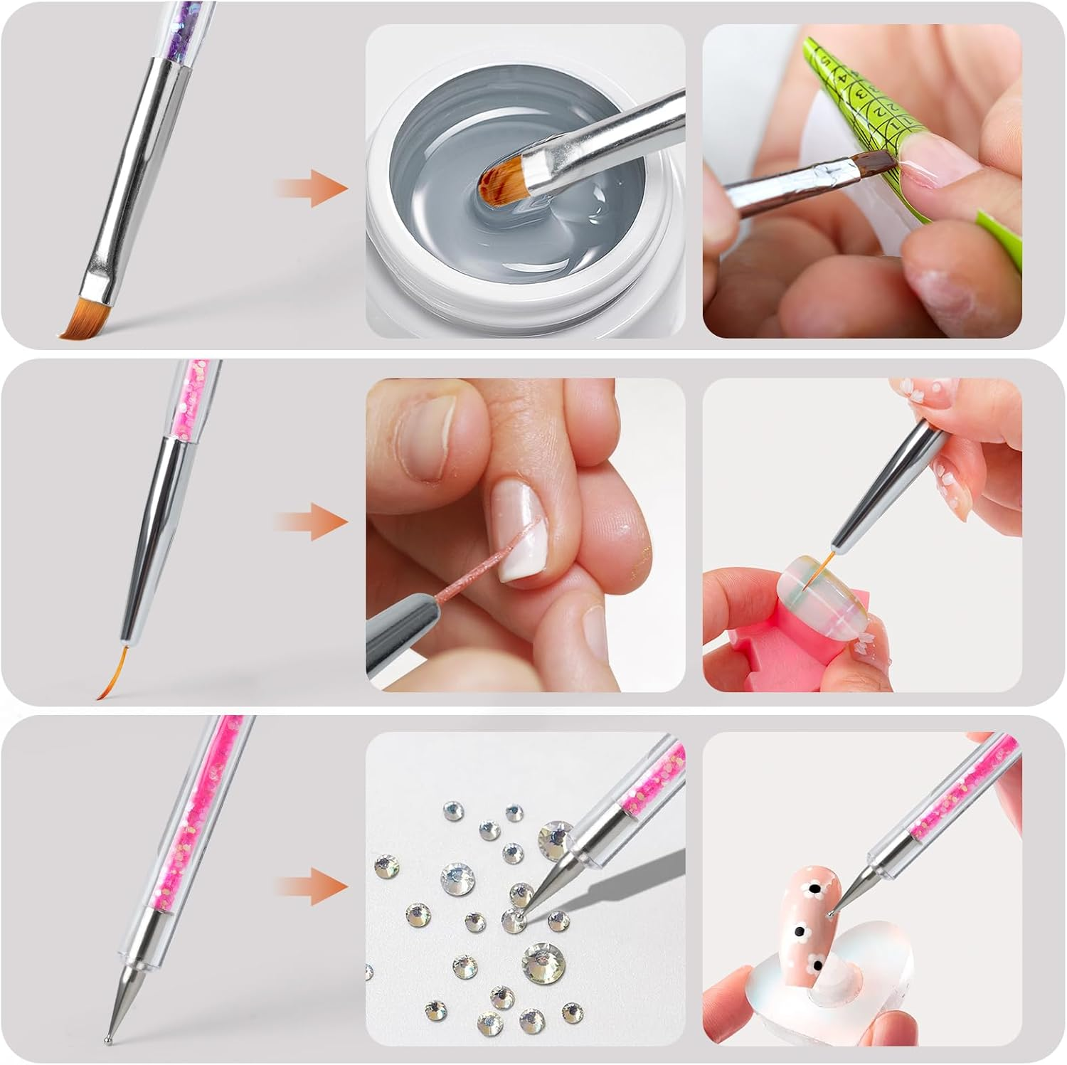 8-Piece Nail Art Brush Set, Brush for Nails with Double Head Nail Art Brush Set, Dotting Pen and Gel Brush for Nails, Precise Brush for Nail Design, Colour and Embellishments image number 1