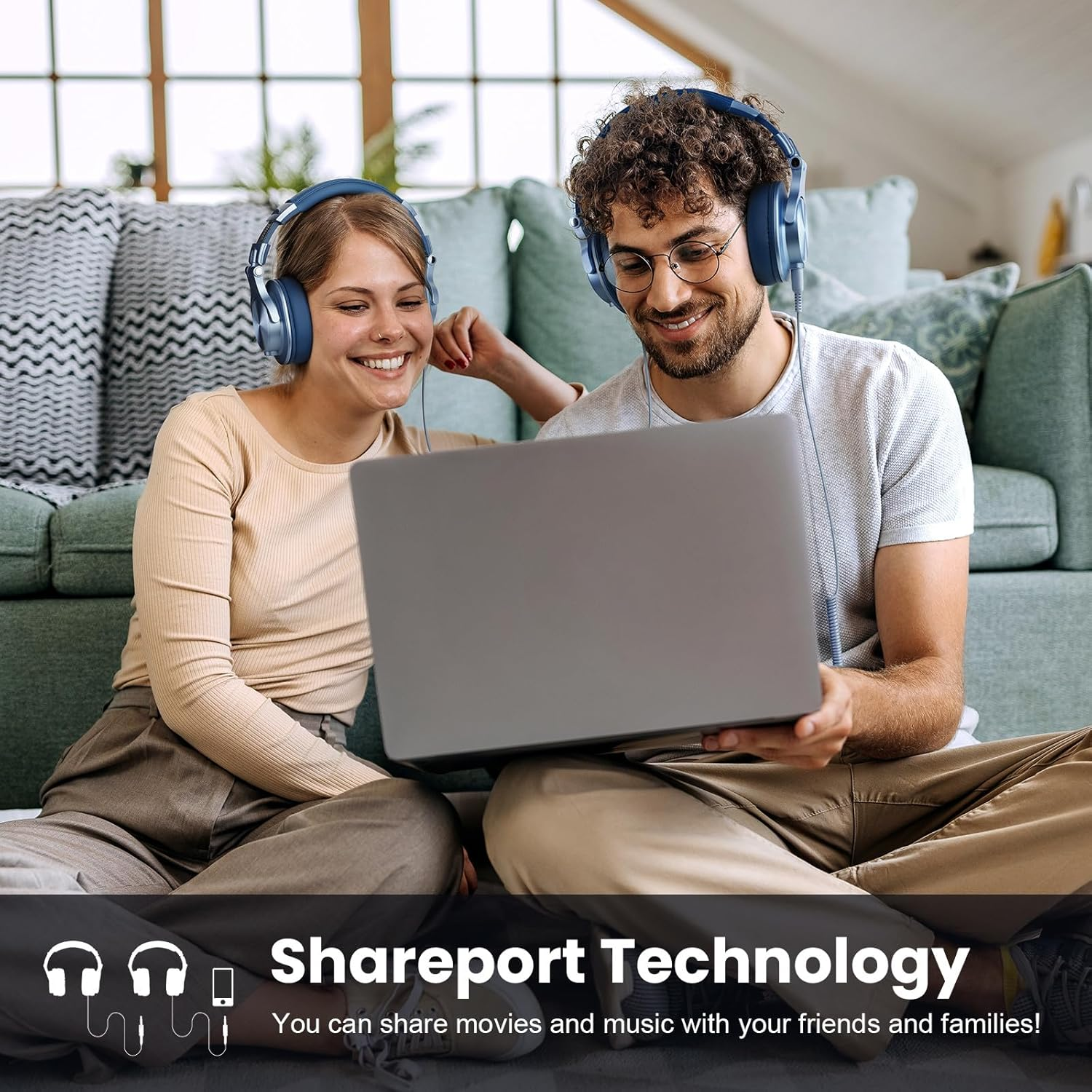 Oneodio A71 Hi-Res Studio Recording Headphones - Wired over Ear Headphones with Shareport, Monitoring Mixing Foldable Headset with Stereo Sound, 3.5/6.35MM Jack for PC Computer DJ Guitar-Sky Blue - Sky Blue image number 3