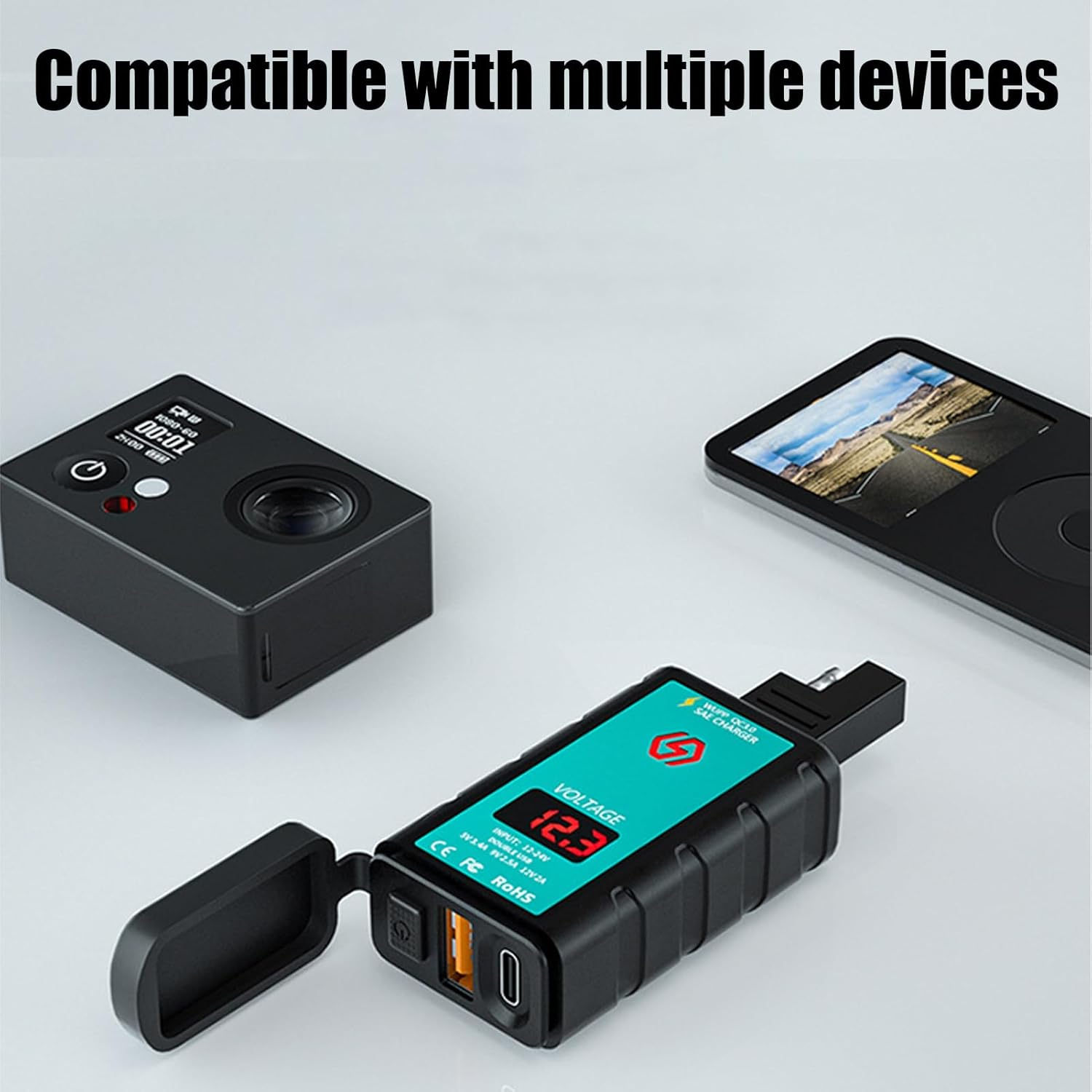 Motorcycle Phone Charger - Motorcycle SAE to USB Adapter with LED Voltmeter - Waterproof Boats Phone Accessories Adapter for Car, Atvs image number 6