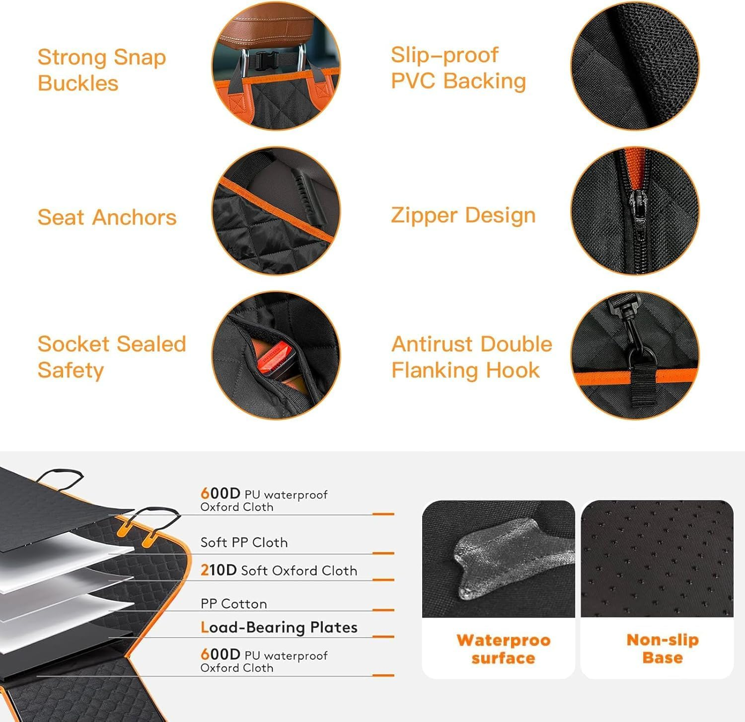 Convertible Back Seat Extender for Dogs, 400Lbs Hard Bottom Dog Car Seat Cover for Back Seat, Waterproof Dog Hammock Bed Backseat Cover for Dogs in Car SUV Truck Nonslip Pet Seat Cover Black image number 1